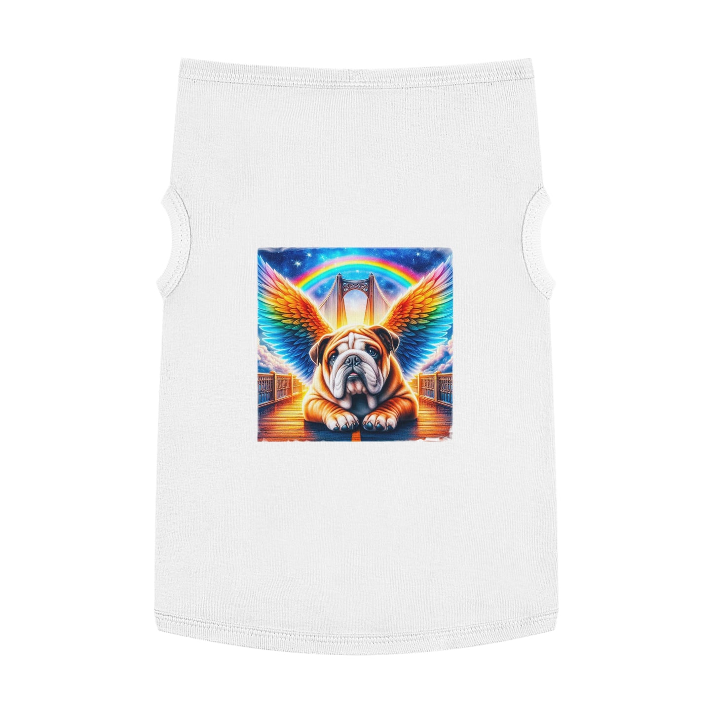 Pet Tank Top Bulldog rainbow bridge t shirt Pets Printify XL White
