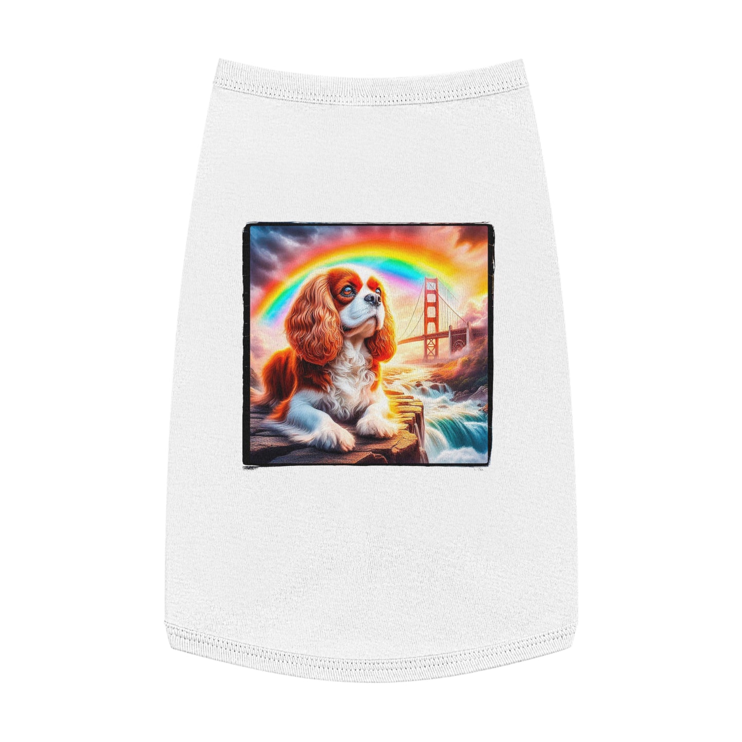 Pet Tank Top Cavalier King Charles Spaniel Rainbow bridge T Shirt Pets Printify L White