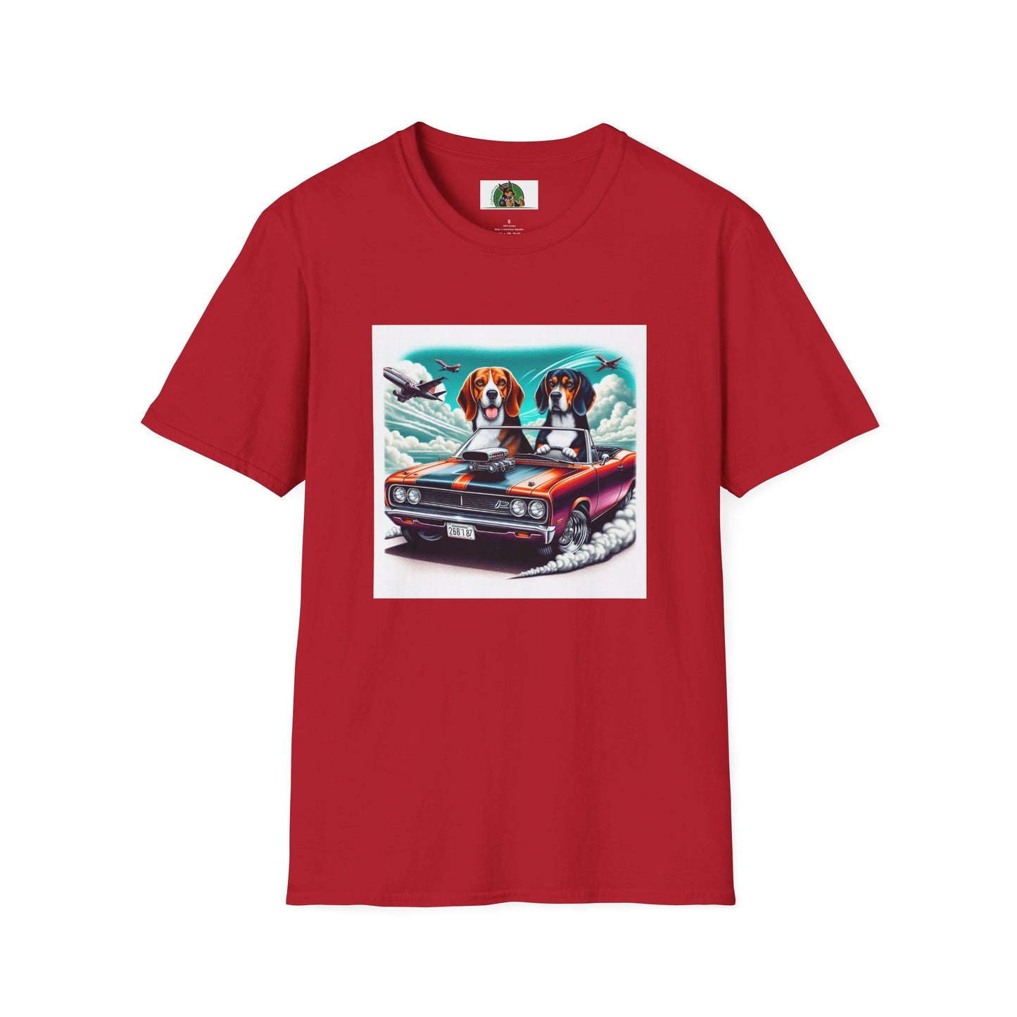 Beagle Dogs Softstyle T-Shirt - Wacky Sports Car Design T-Shirt Printify S Cherry Red