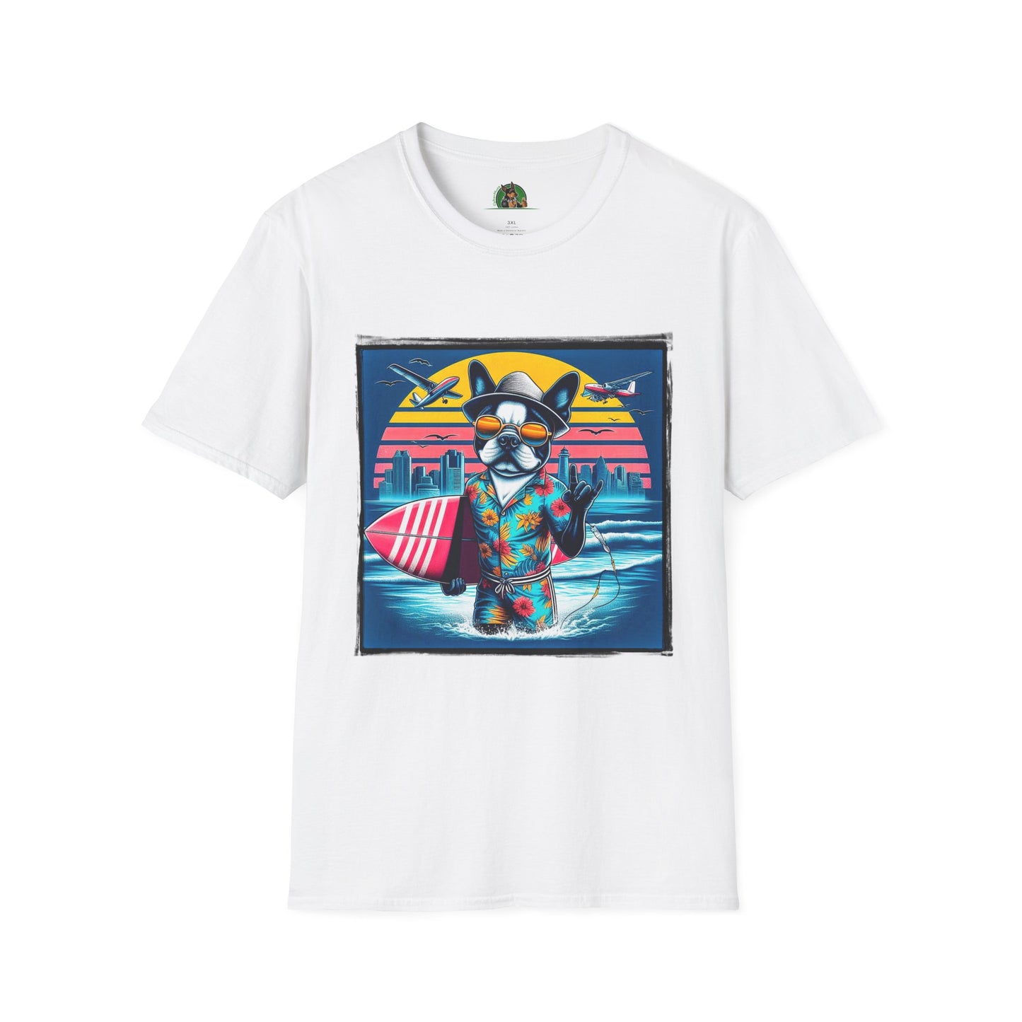 Boston Terrier Male Dog With Boogie Board T-Shirt Printify S White