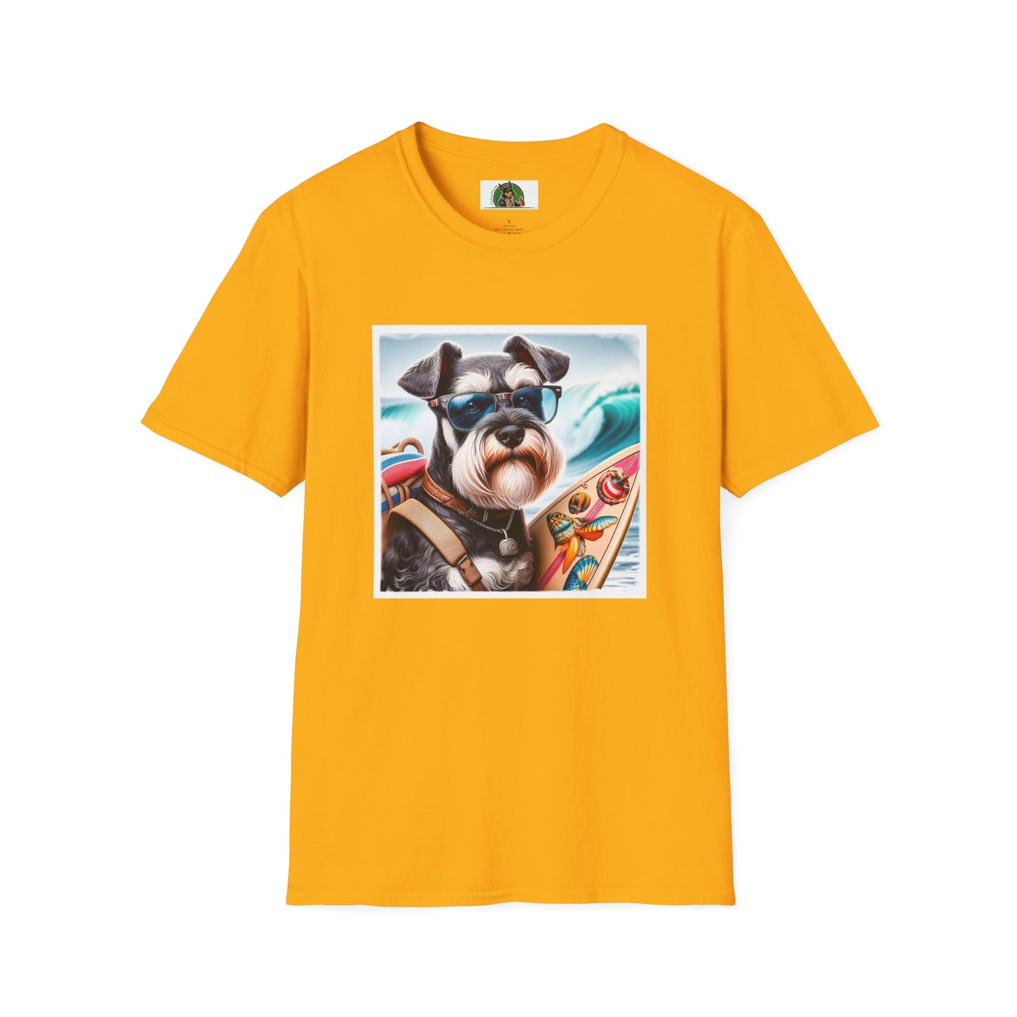 Miniature Schnauzer surfer dude shirt T-Shirt Printify S Gold