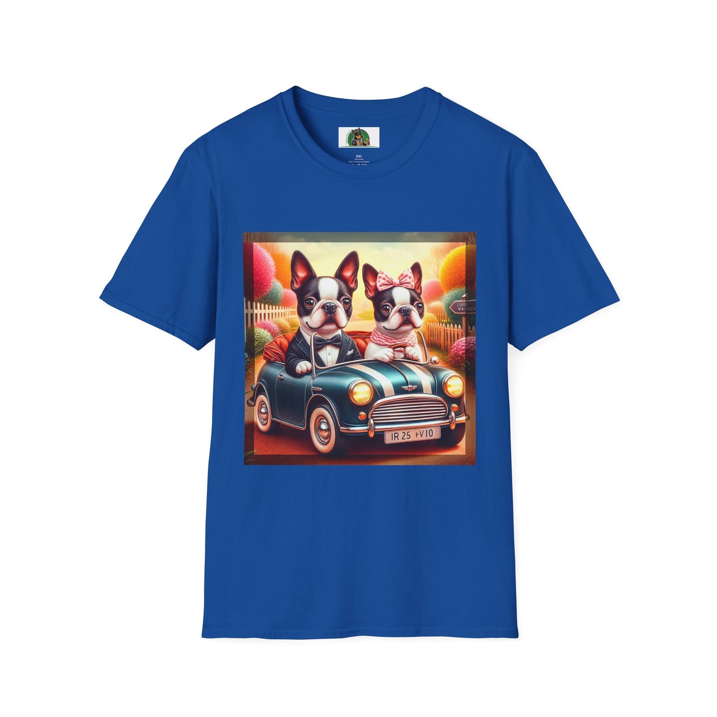 Wacky Boston Terrier Cute Dogs In Tiny Car Shirt T-Shirt Printify XS Royal