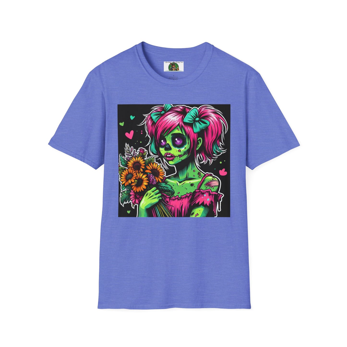 Zombie Pinup Girl with Flowers T-Shirt Printify Heather Royal S