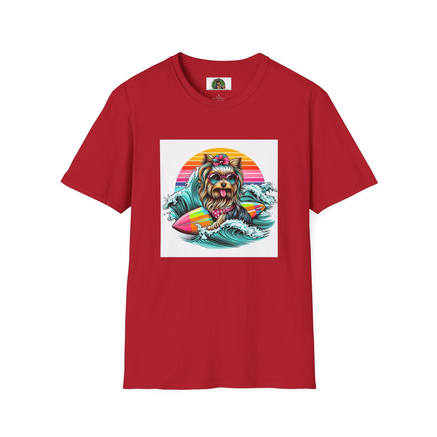 Yorkie cute girl surfer shirt T-Shirt Printify S Cherry Red