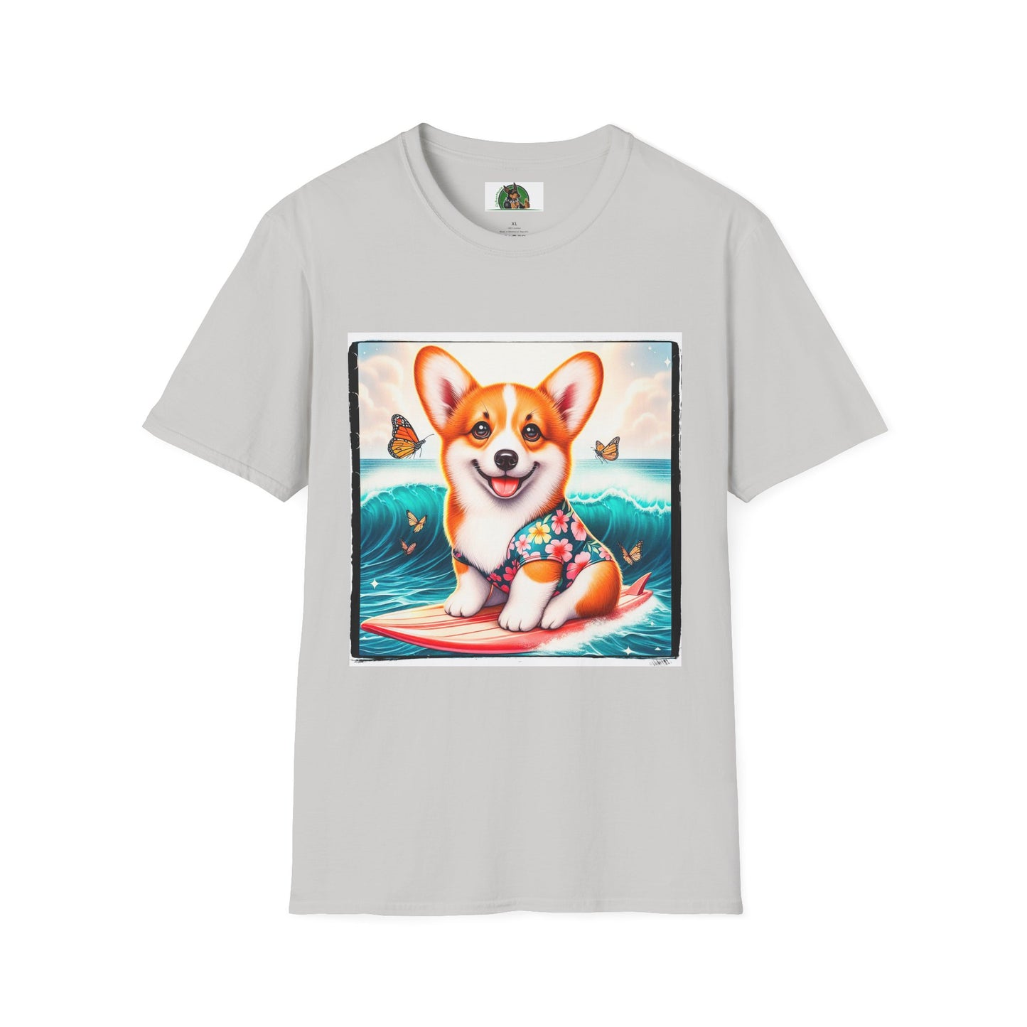 Pembroke Welsh Corgi tiny surfer T-Shirt Printify S Ice Grey