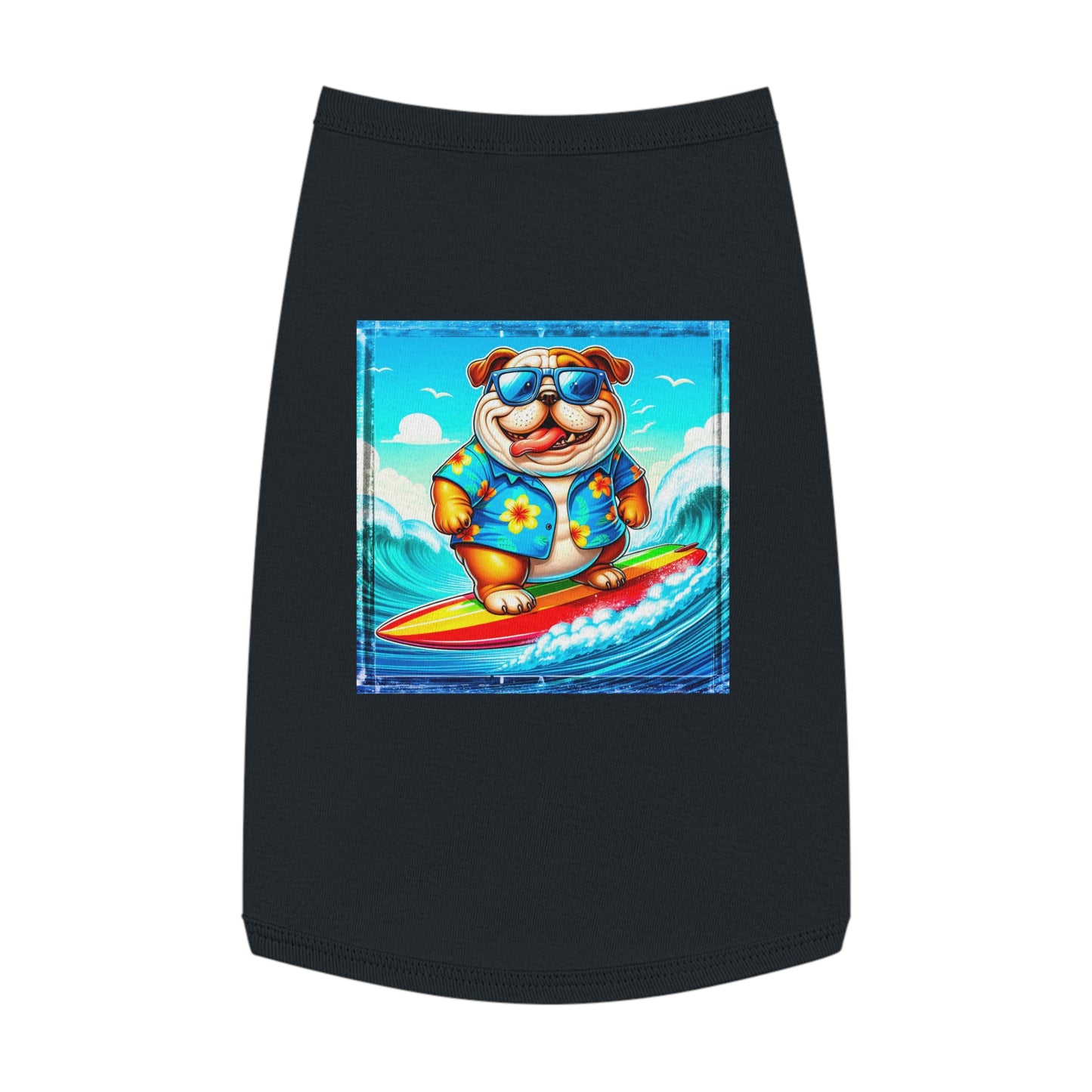 Pet Tank Top Bulldog surfing dog t shirt Pets Printify