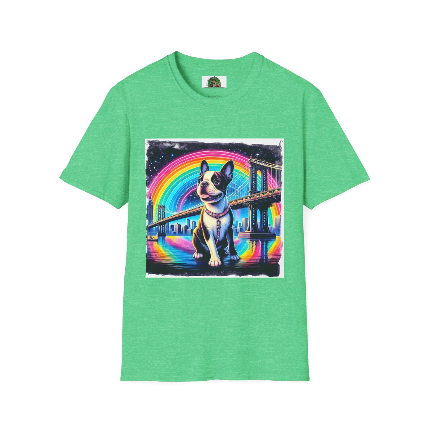 Boston Terrier Rainbow Bridge Shirt T-Shirt Printify S Heather Irish Green