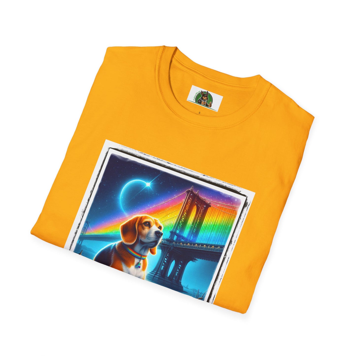 Beagle Sitting Under Rainbow Bridge T-Shirt Printify