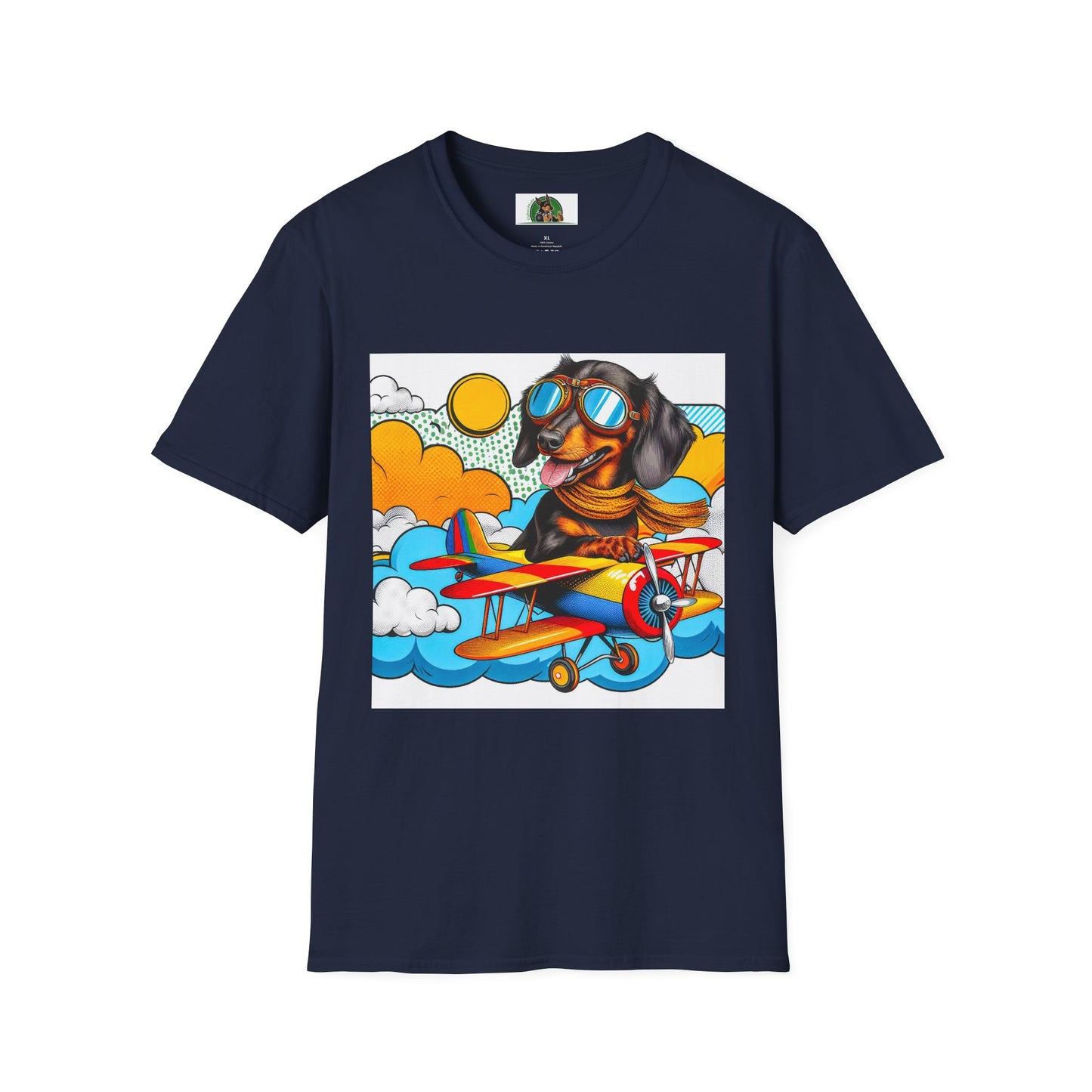 Dachshund pilot t shirt T-Shirt Printify Navy S
