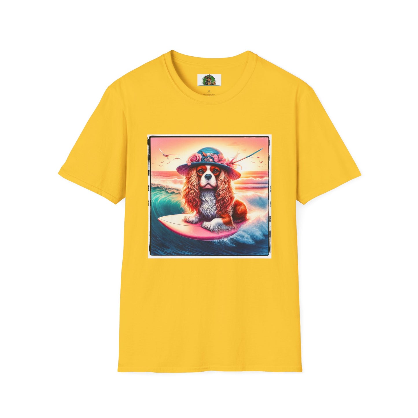 Cavalier King Charles Spaniel Female Surfing Dog With Summer Hat TShirt T-Shirt Printify S Daisy