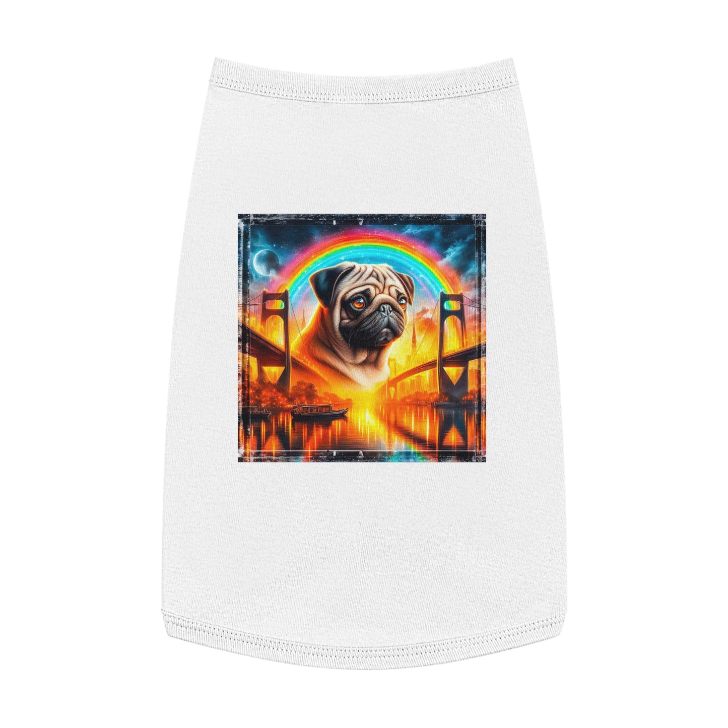Pet Tank Top Pug bridge and rainbow Pets Printify L White