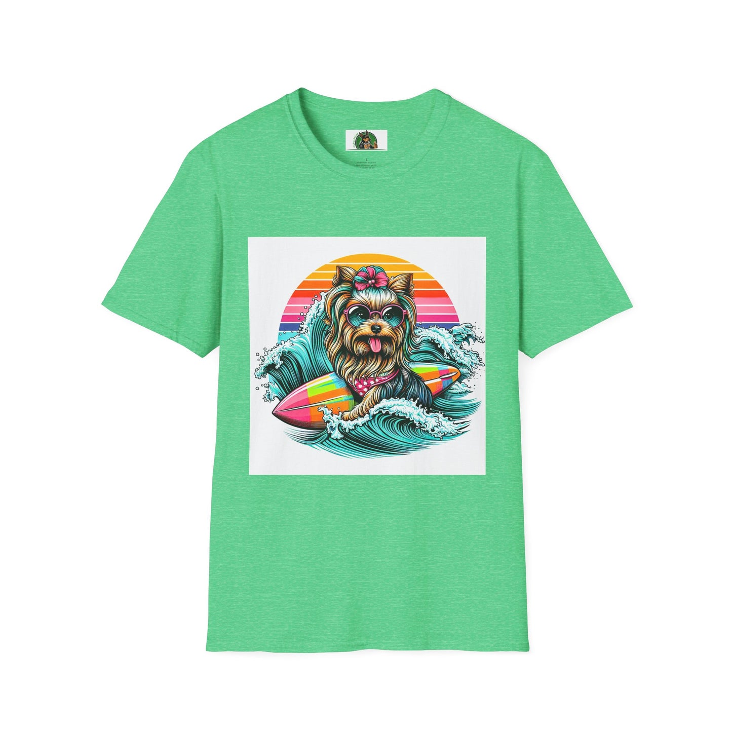 Yorkie cute girl surfer shirt T-Shirt Printify S Heather Irish Green