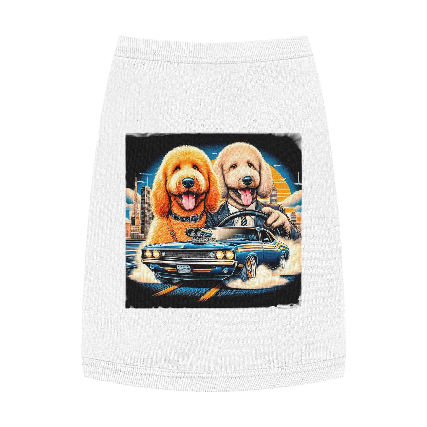 Pet Tank Golden Doodle driving fun t shirt Pets Printify M White