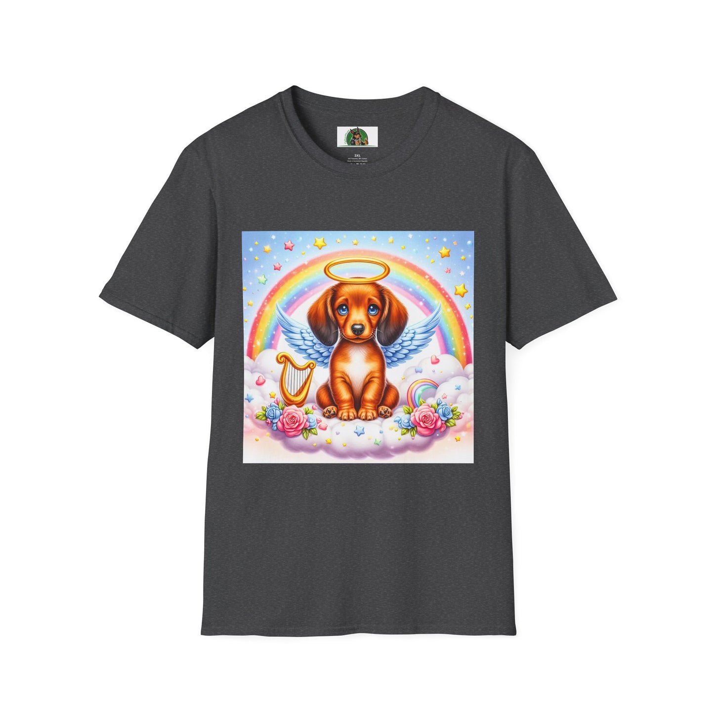 Dachshund glowing angel t shirt T-Shirt Printify Dark Heather S