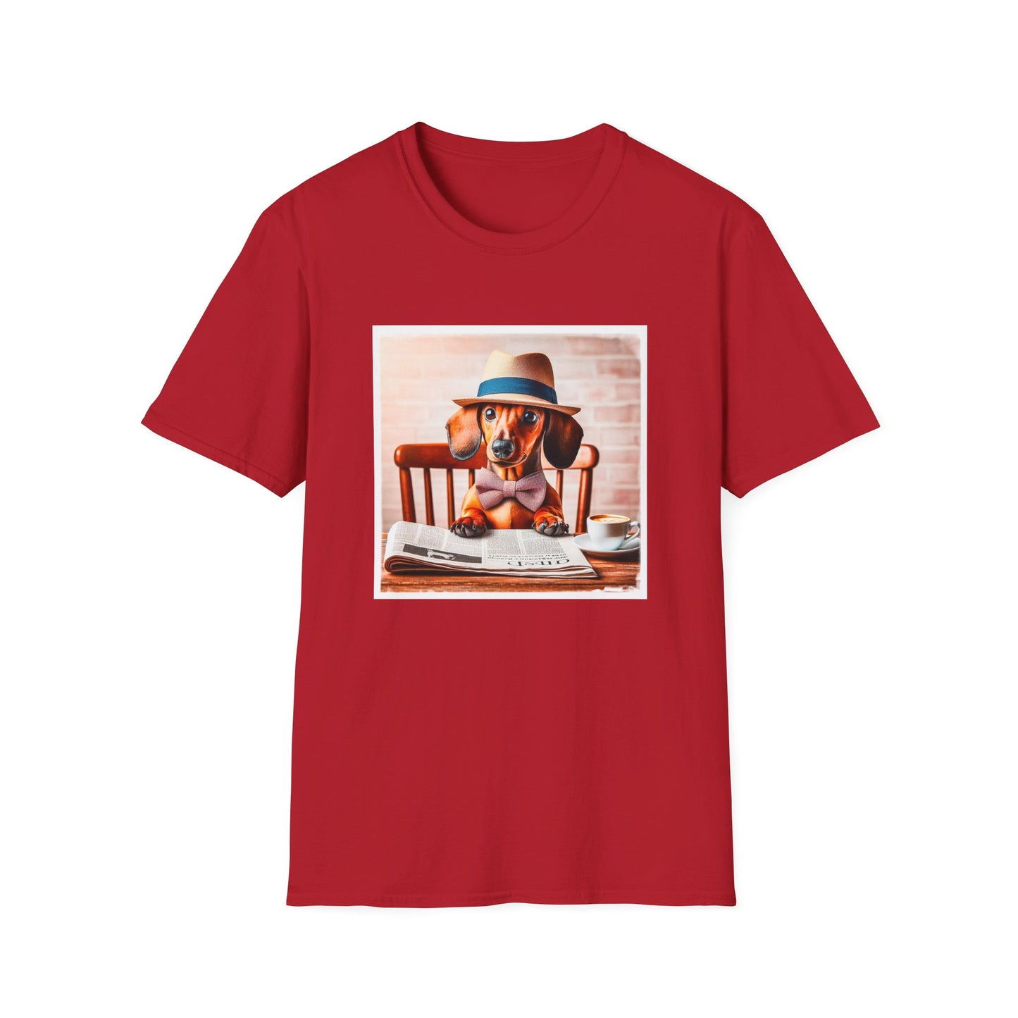 Dachshund reading news t shirt T-Shirt Printify S Cherry Red