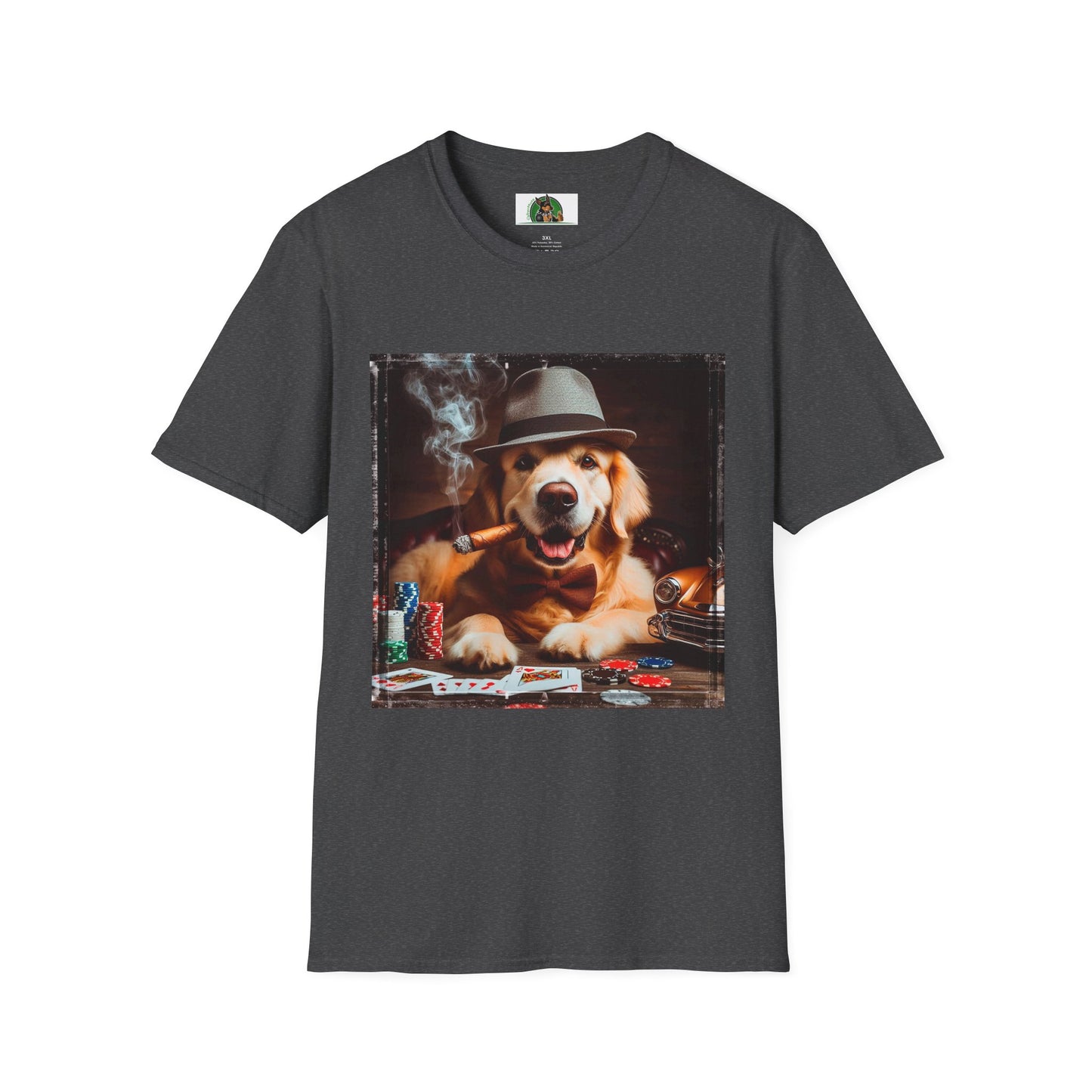 Golden Retriever cigars and smoking shirt T-Shirt Printify XS Dark Heather