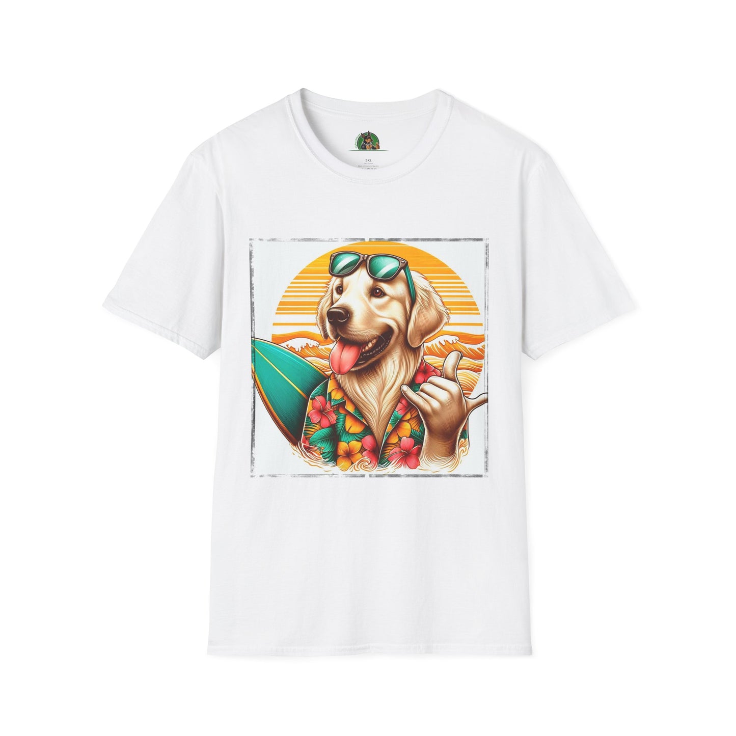 Golden Retriever surfer dog t shirt T-Shirt Printify XS White