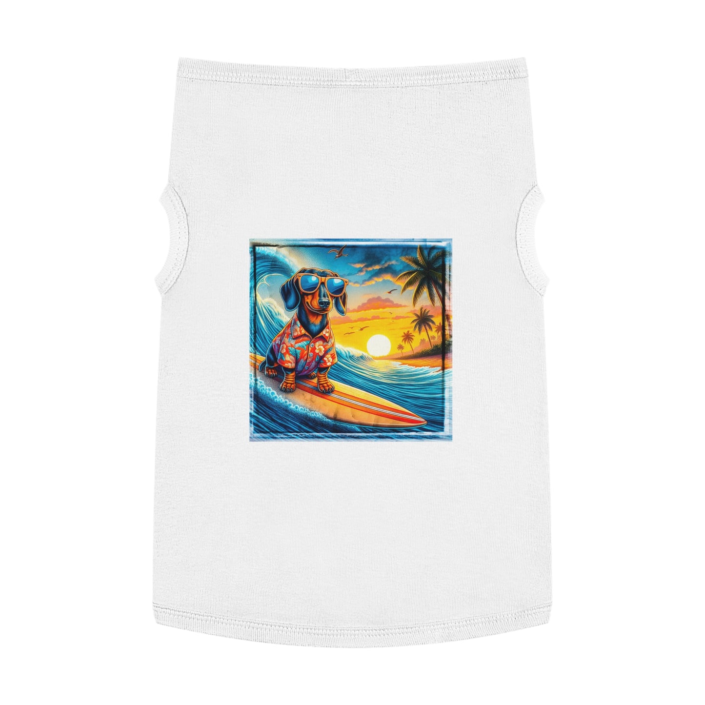 Pet Tank Top Dachshund Hawaiian surf t shirt Pets Printify XL White