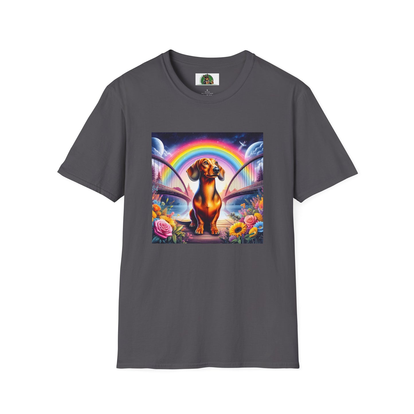 Dachshund colorful flowers t shirt T-Shirt Printify Charcoal S