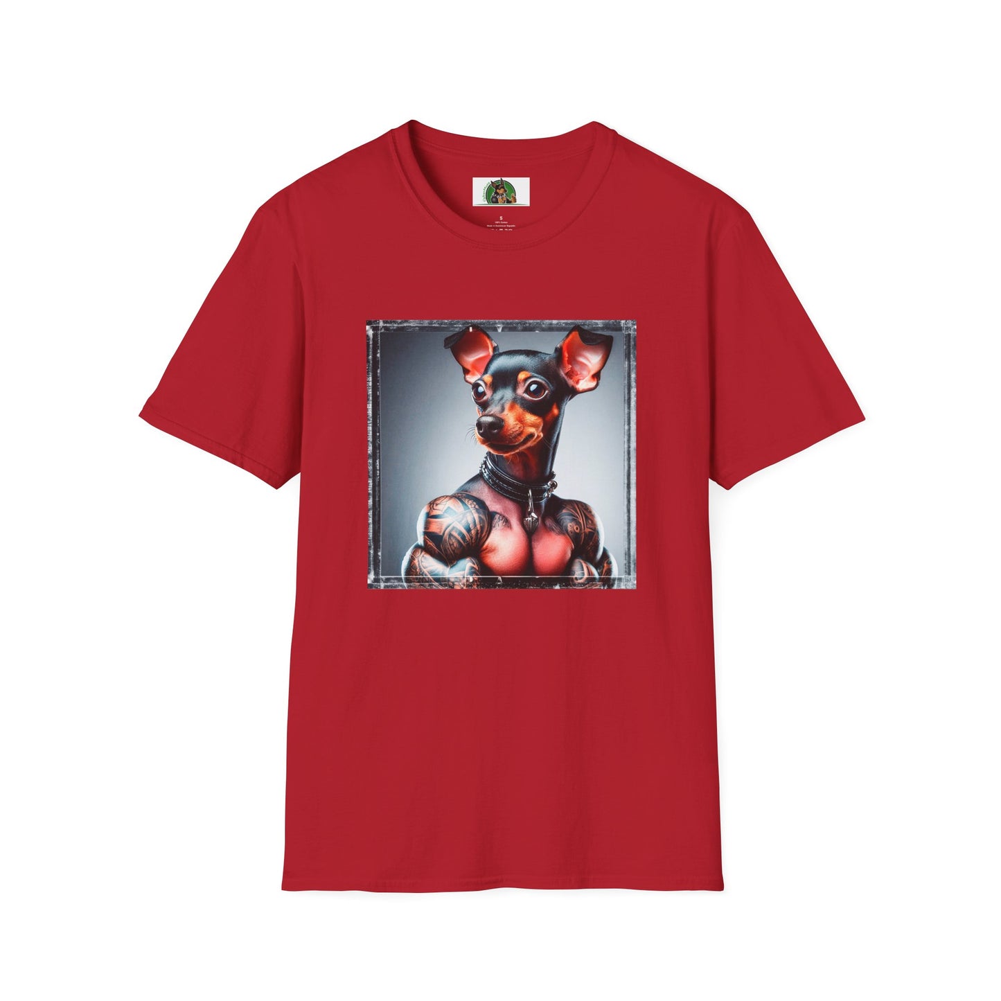 Min Pin T-Shirt muscular arms T-Shirt Printify S Cherry Red