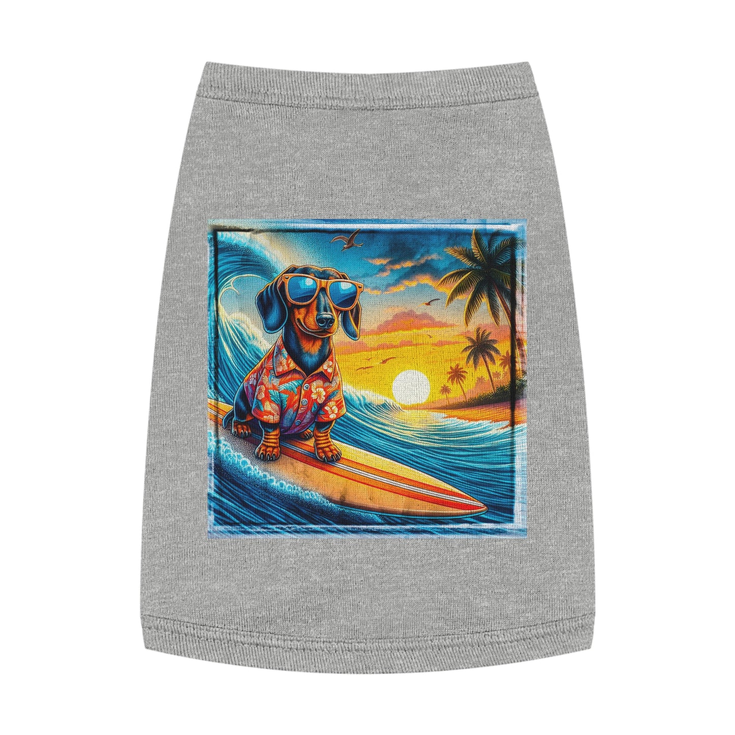 Pet Tank Top Dachshund Hawaiian surf t shirt Pets Printify M Heather