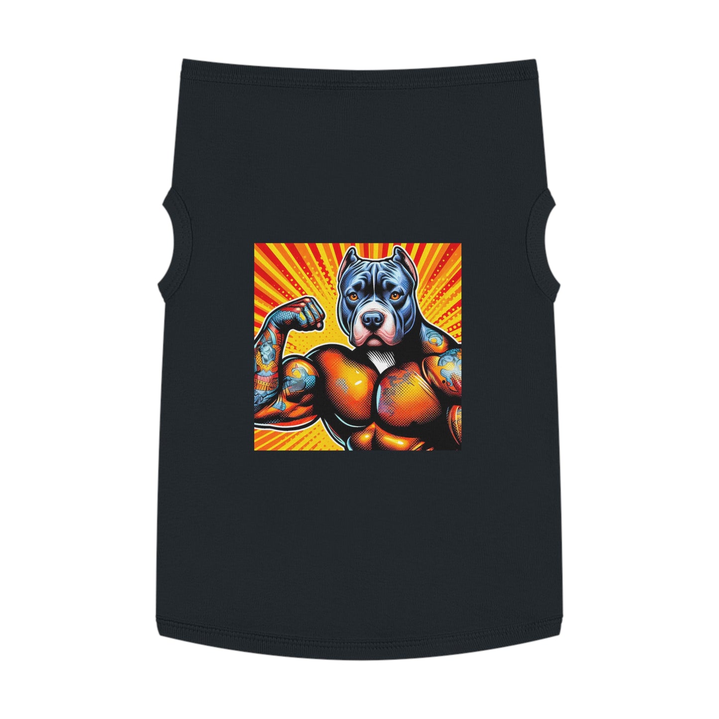 Pet Tank Top Pit Bull arm flexing Pets Printify XL Black