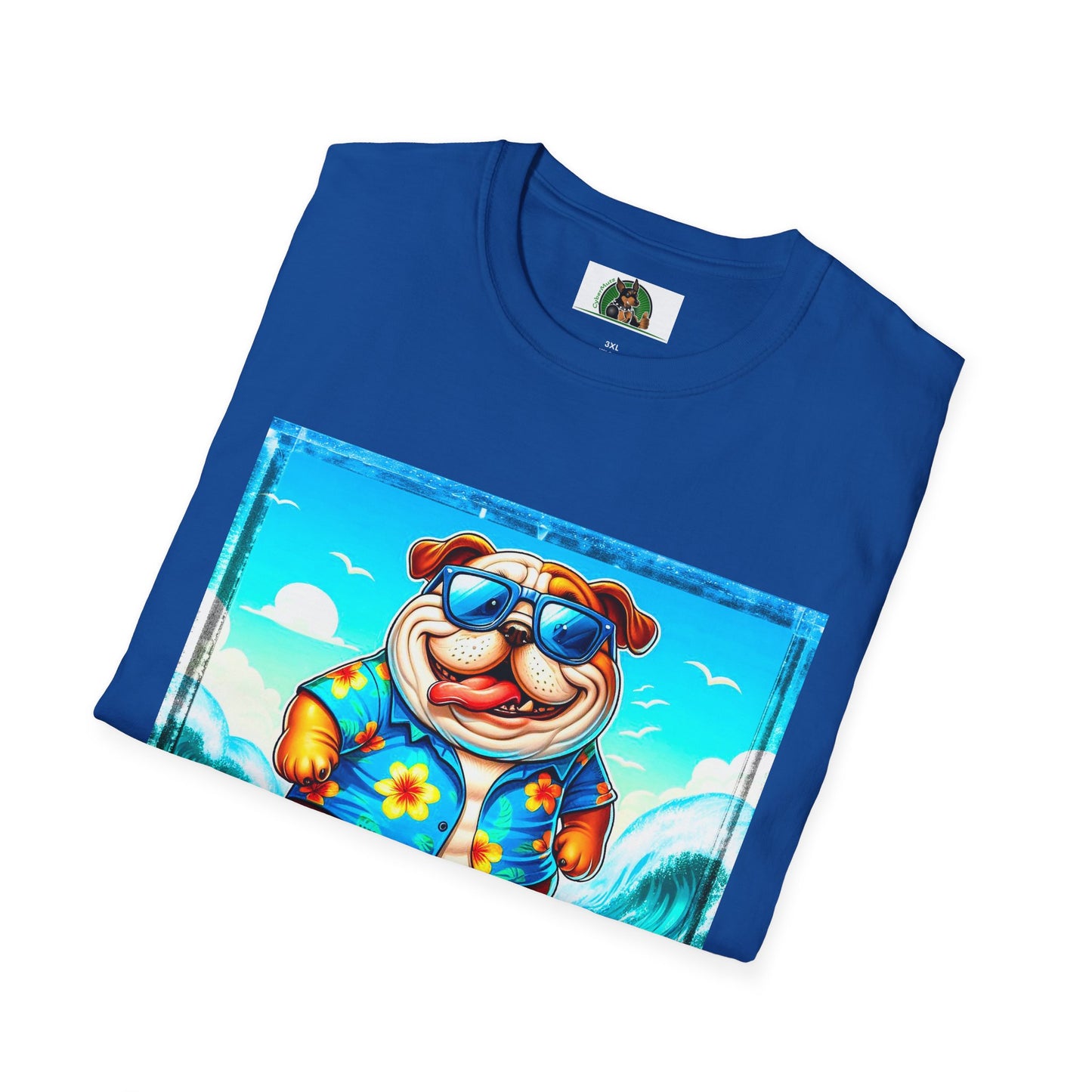 Bulldog surfing fun t shirt T-Shirt Printify