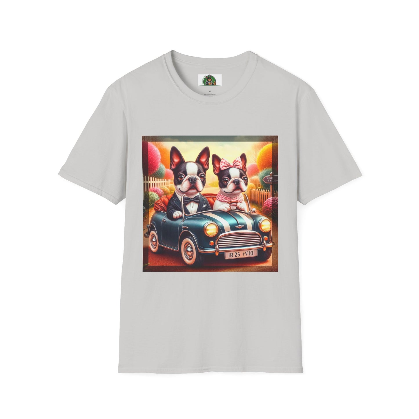 Wacky Boston Terrier Cute Dogs In Tiny Car Shirt T-Shirt Printify S Ice Grey