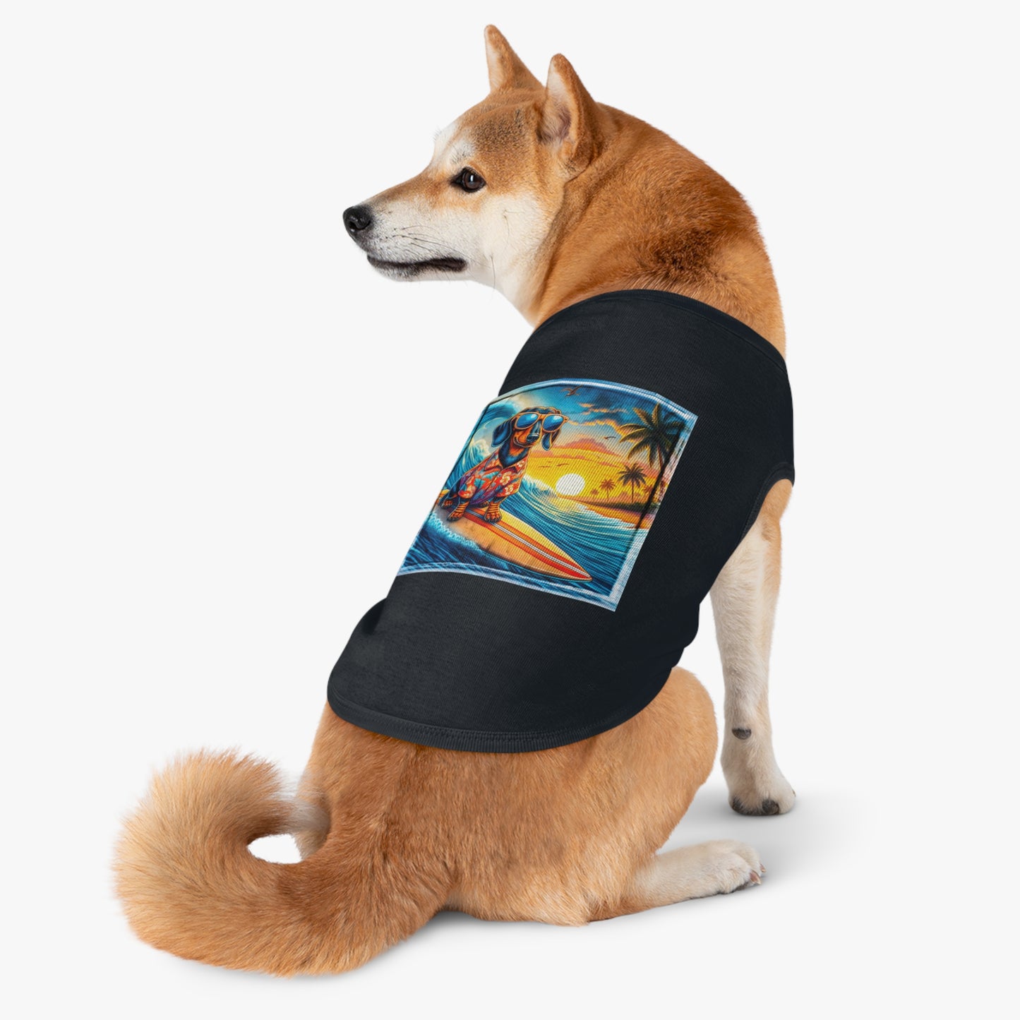 Pet Tank Top Dachshund Hawaiian surf t shirt Pets Printify