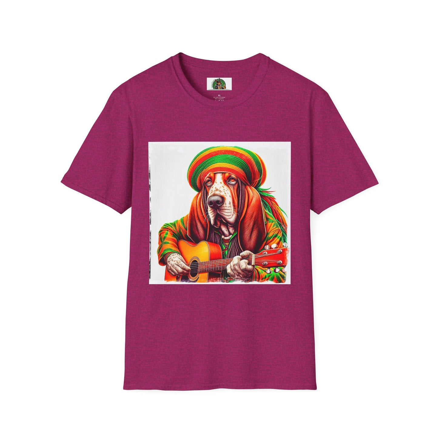 Basset Hound Rasta Dog Playing Guitar T-Shirt Printify S Antique Heliconia