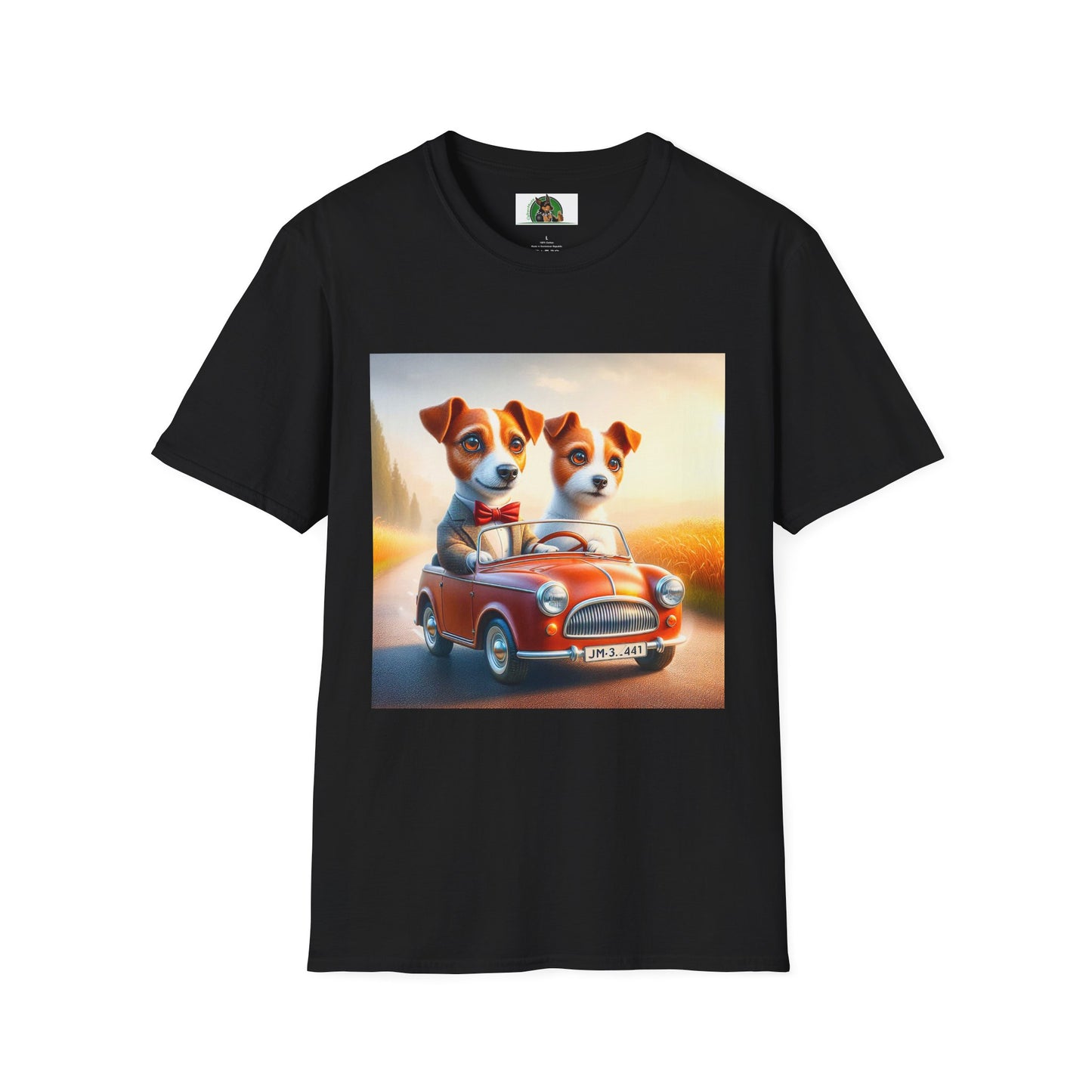 Wacky Jack Russell Puppy Couple Riding In Car T-Shirt Printify S Black