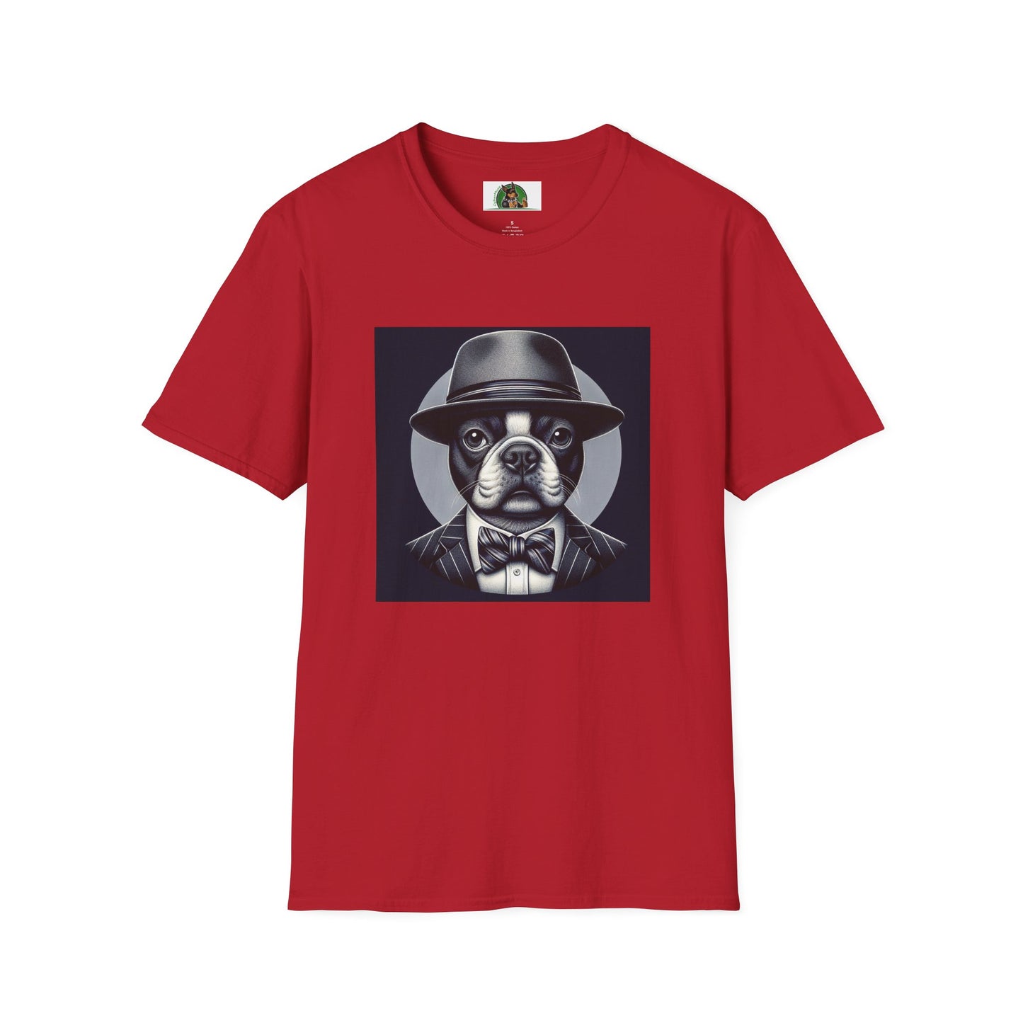 Boston Terrier T-Shirt - Dog in Suit and Hat Design T-Shirt Printify S Cherry Red