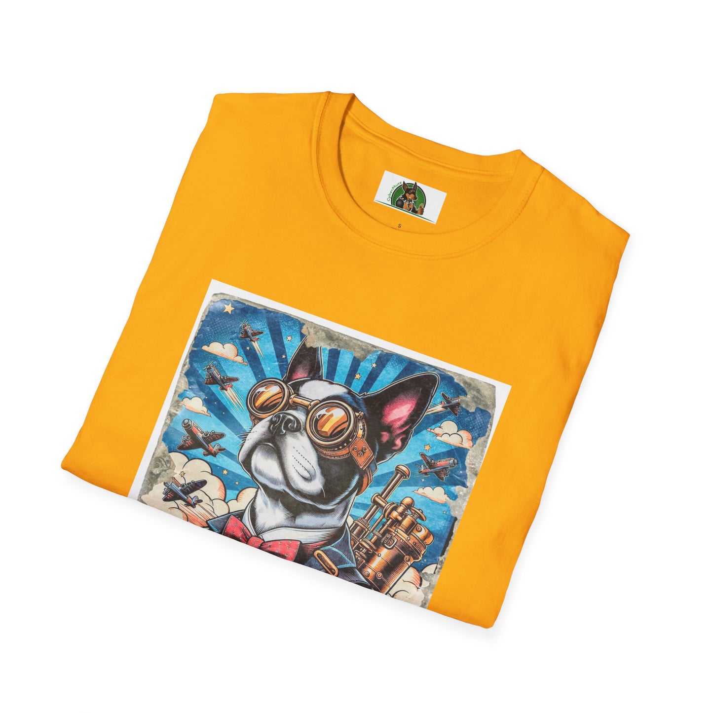 Boston Terrier Steampunk Watching Planes Fly By T-Shirt Printify