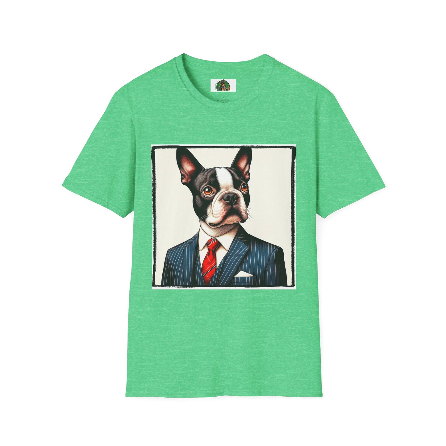 Boston Terrier Dog In Suit T-Shirt Printify S Heather Irish Green