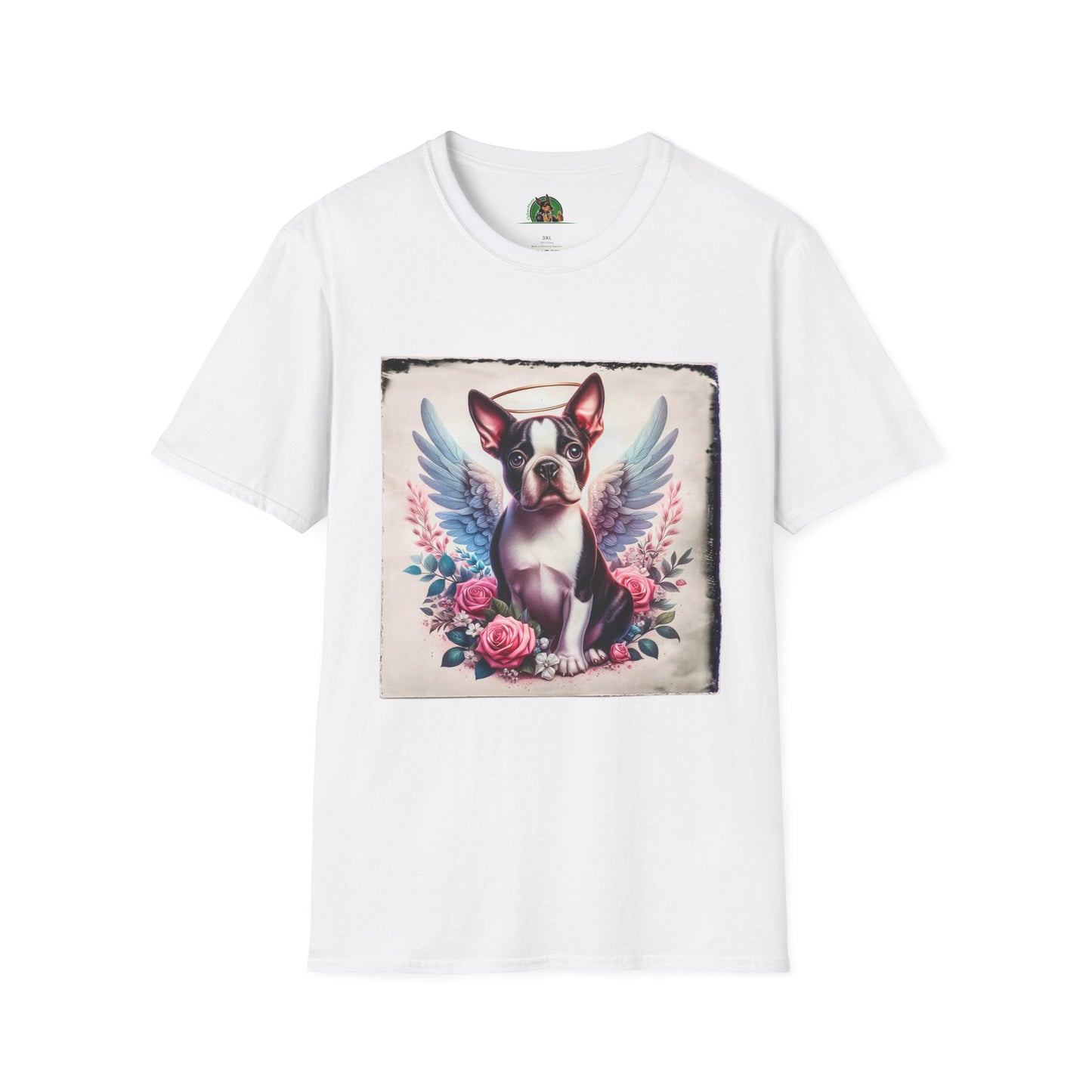 Boston Terrier Terrier Angel And Roses Tshirt T-Shirt Printify XS White