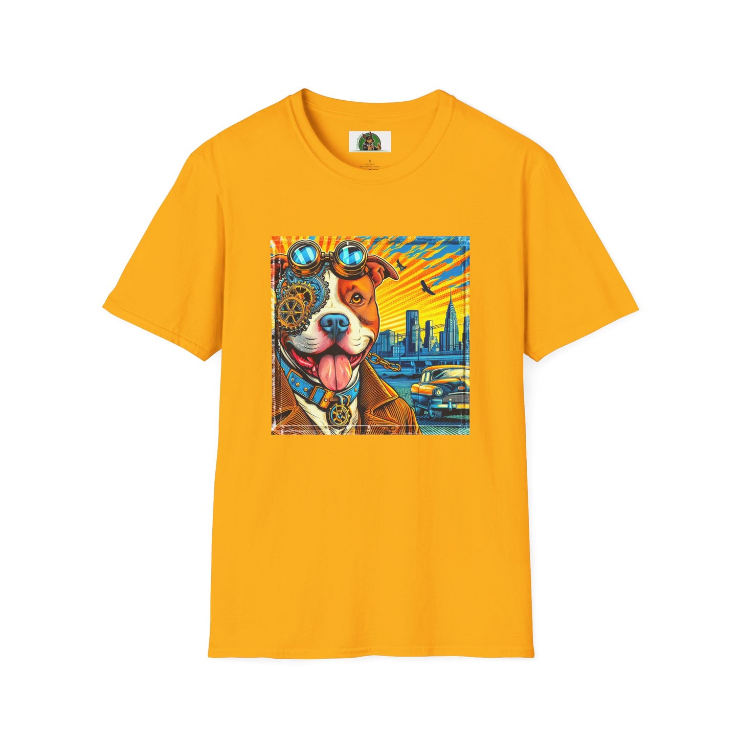 Pit Bull colorful steam punk shirt T-Shirt Printify S Gold