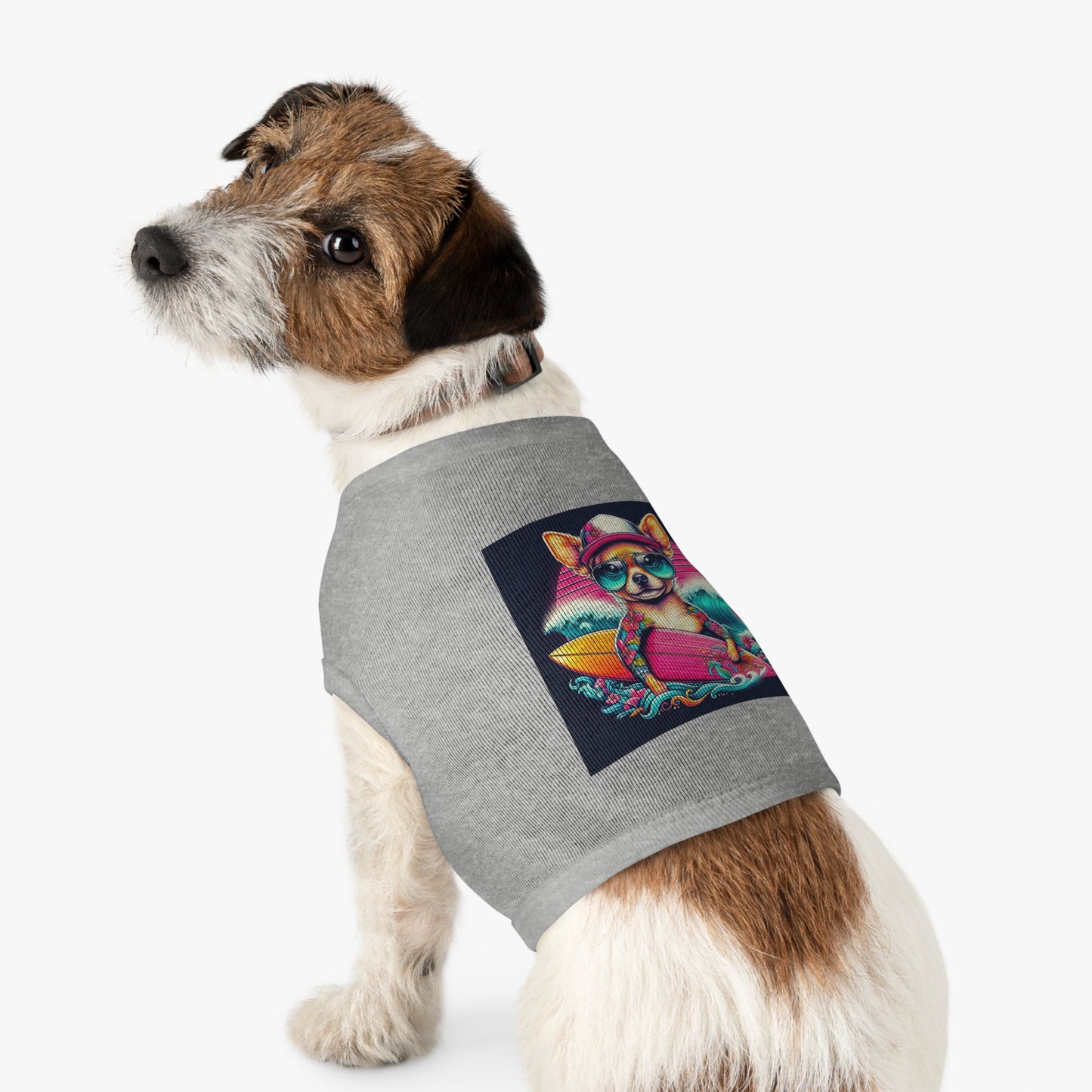 Pet Tank Top Chihuahua pink surfboard t shirt Pets Printify