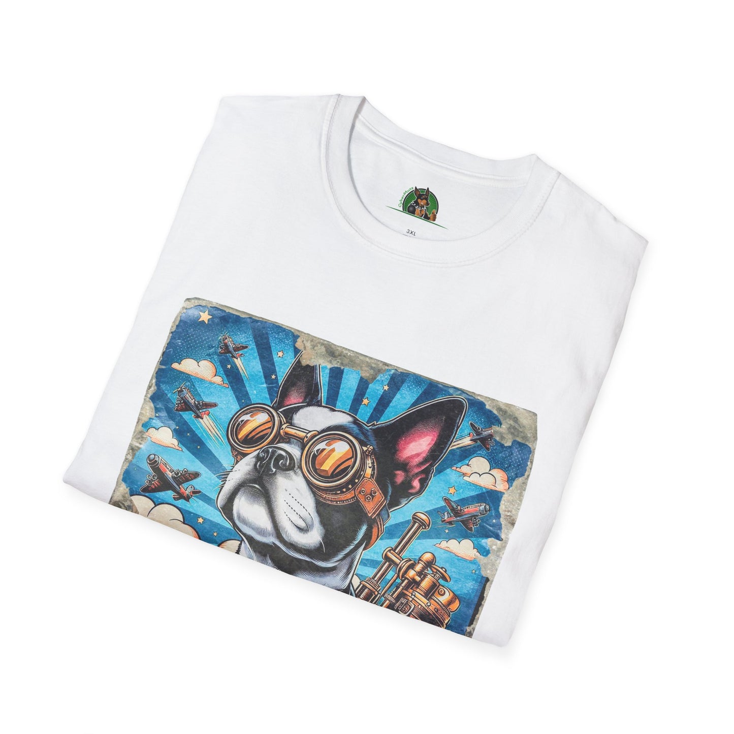 Boston Terrier Steampunk Watching Planes Fly By T-Shirt Printify