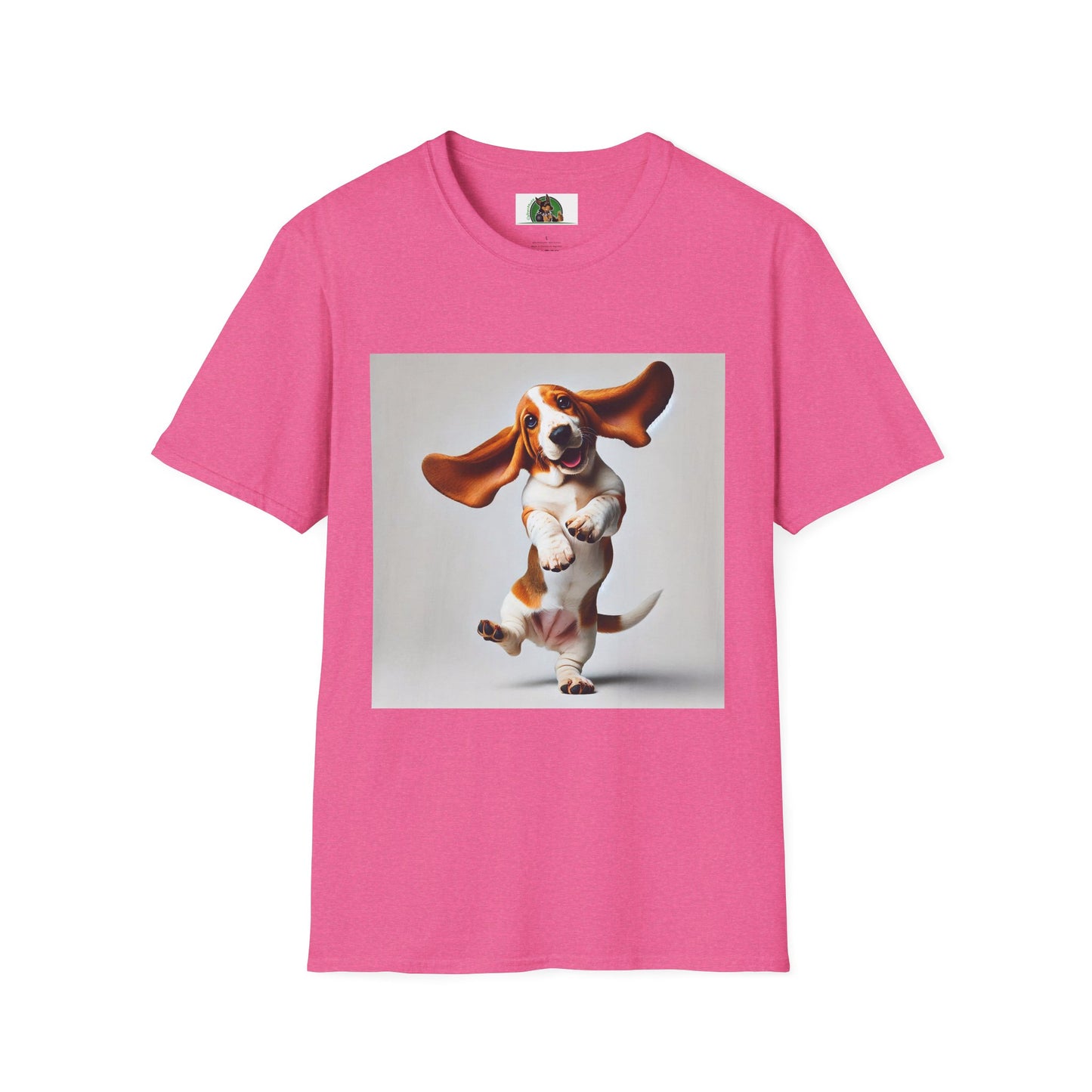 Bassett Hound T-Shirt - Dancing Dog Design T-Shirt Printify S Heather Heliconia