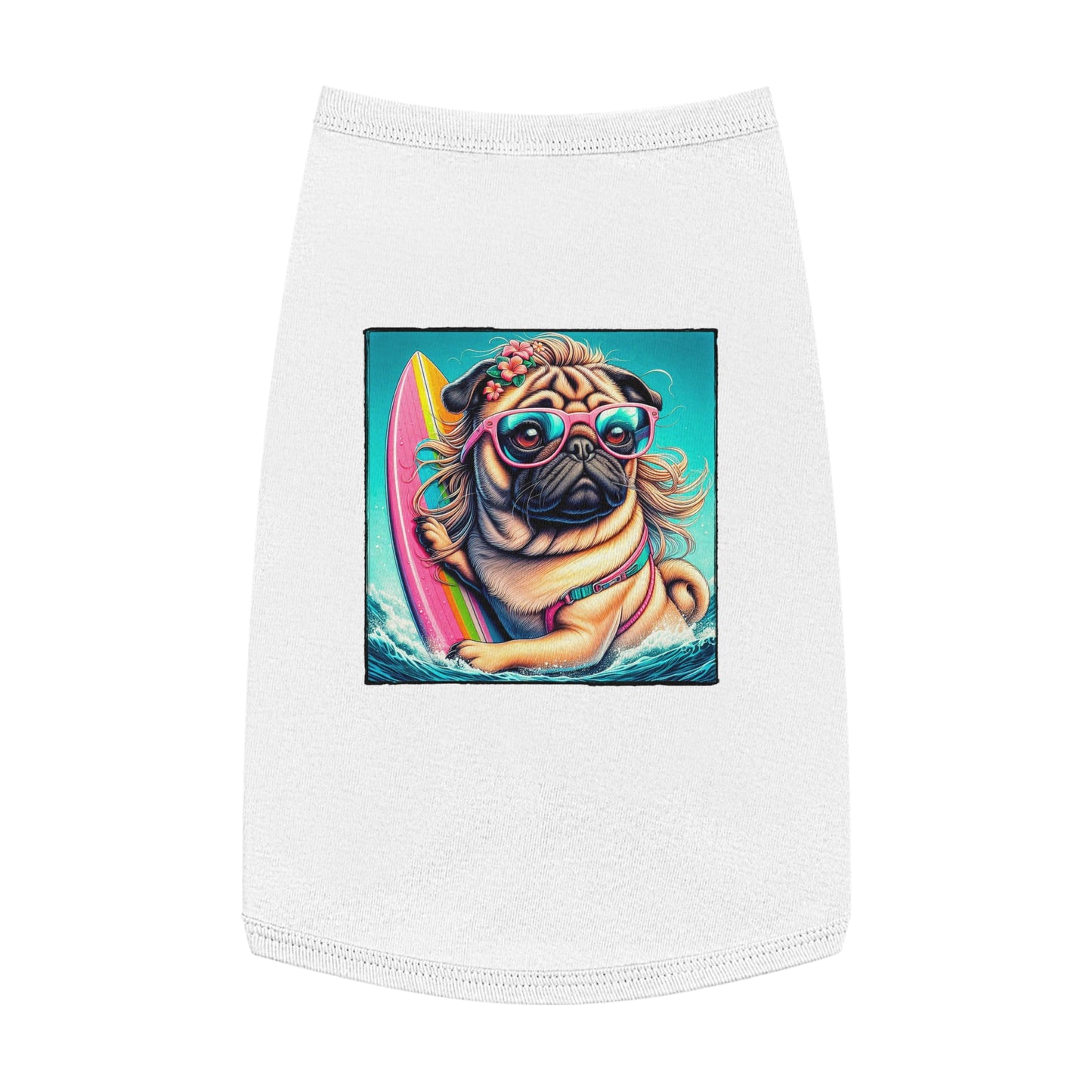 Pet Tank Top Pug surfer puppy Pets Printify L White