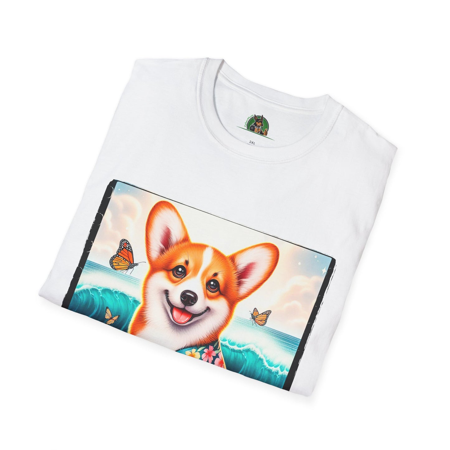 Pembroke Welsh Corgi tiny surfer T-Shirt Printify