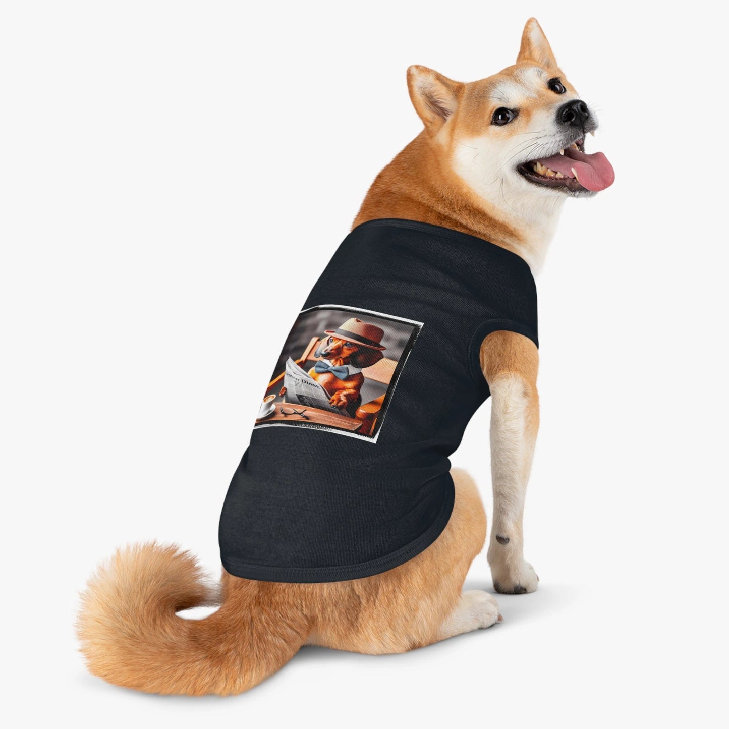 Pet Tank Top Dachshund Coffee Morning T Shirt For Dogs Soft Cotton Breathable Cute Dog Apparel by Printify
