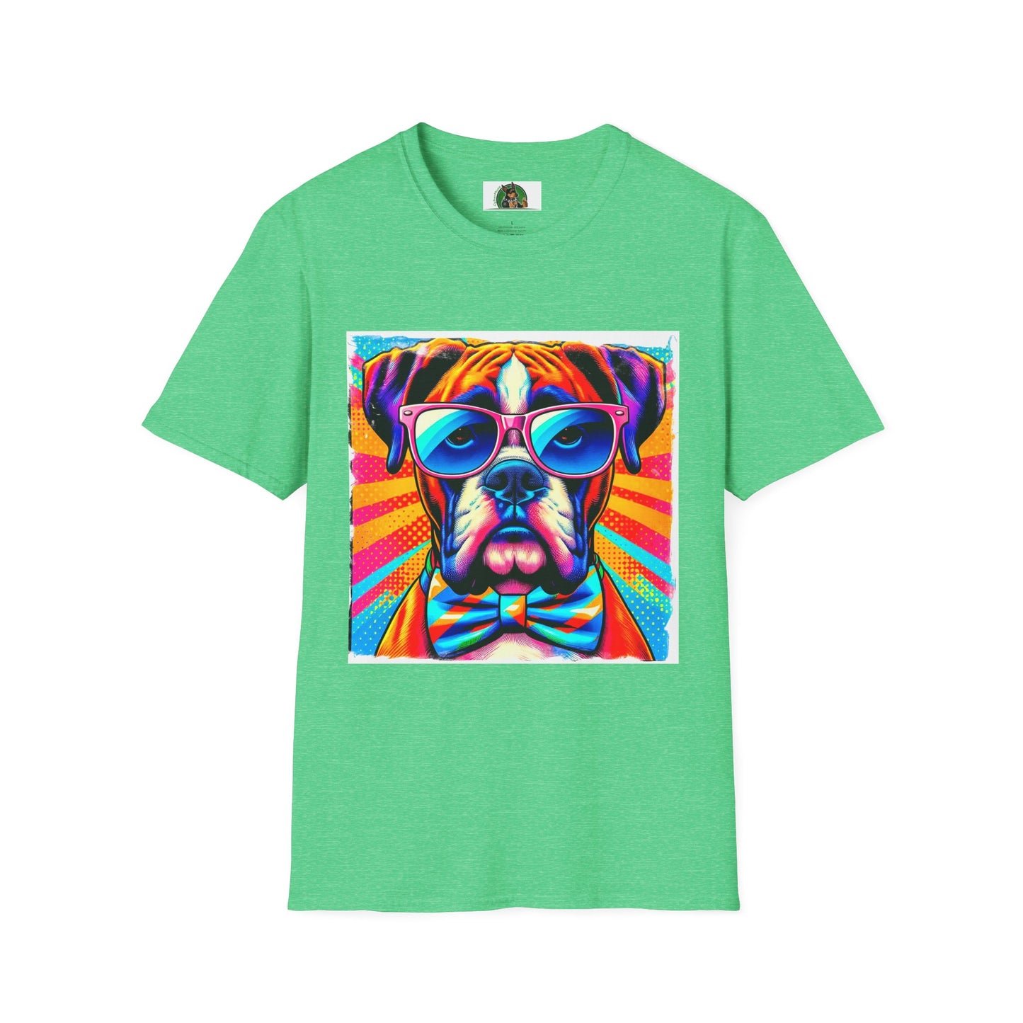Boxer Pop Art Dog Wearing Glasses T-Shirt T-Shirt Printify S Heather Irish Green