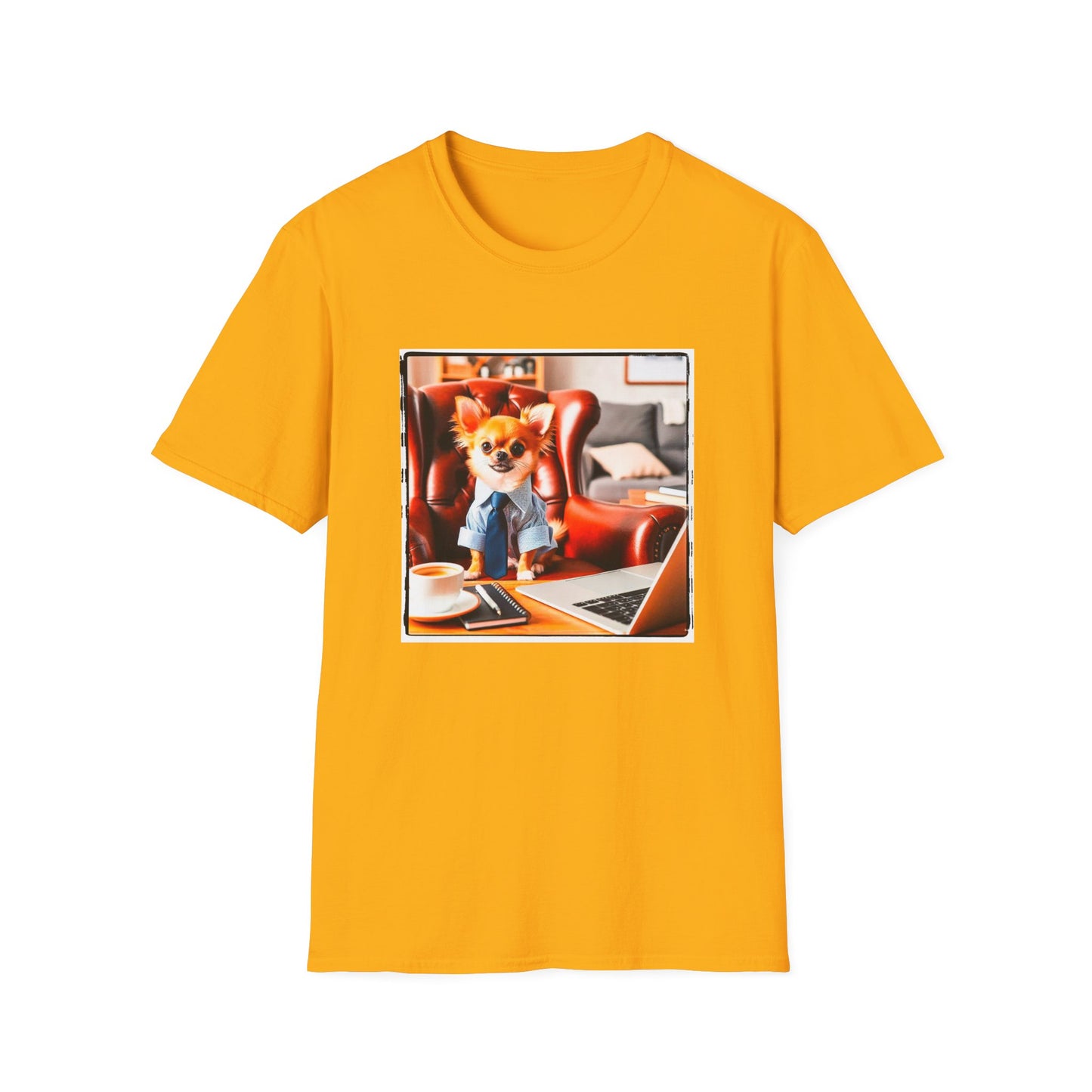 Chihuahua working man t shirt T-Shirt Printify S Gold
