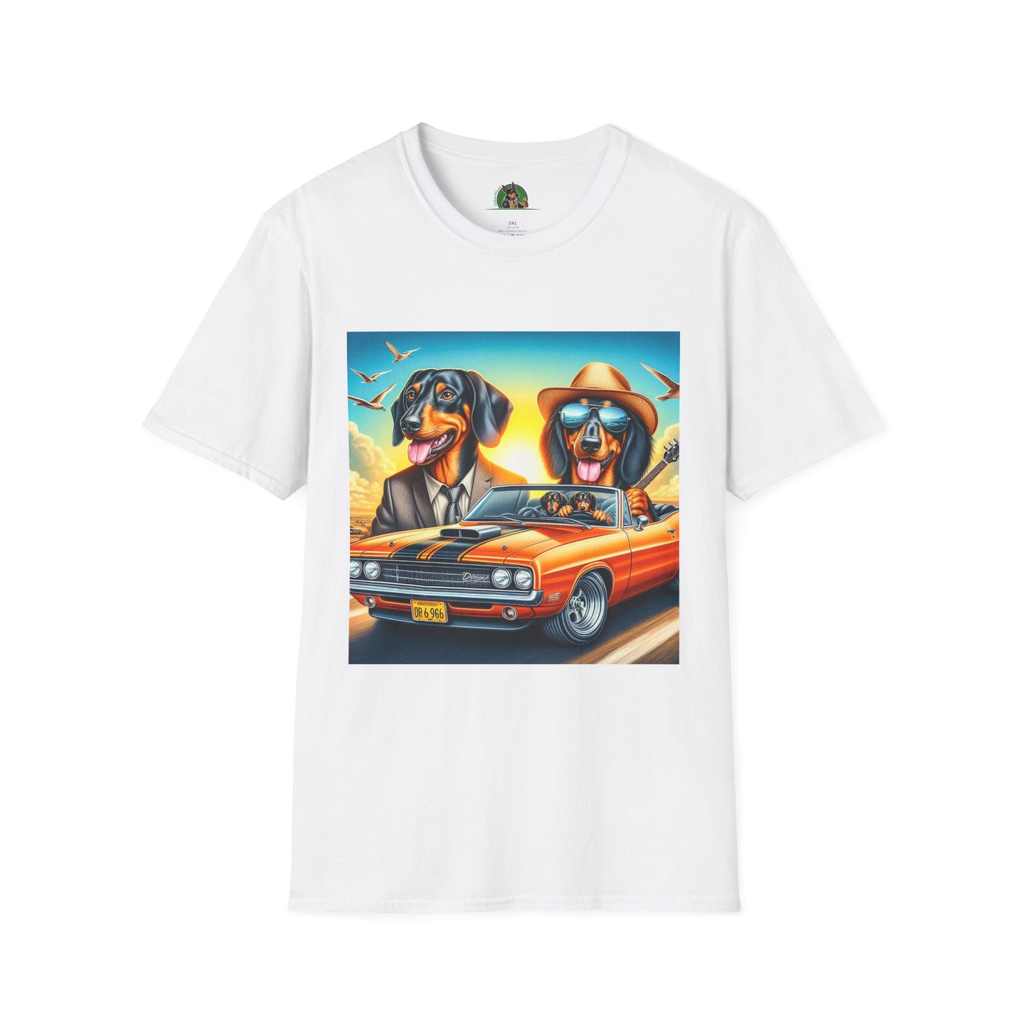 Dachshund car driving t shirt T-Shirt Printify White S