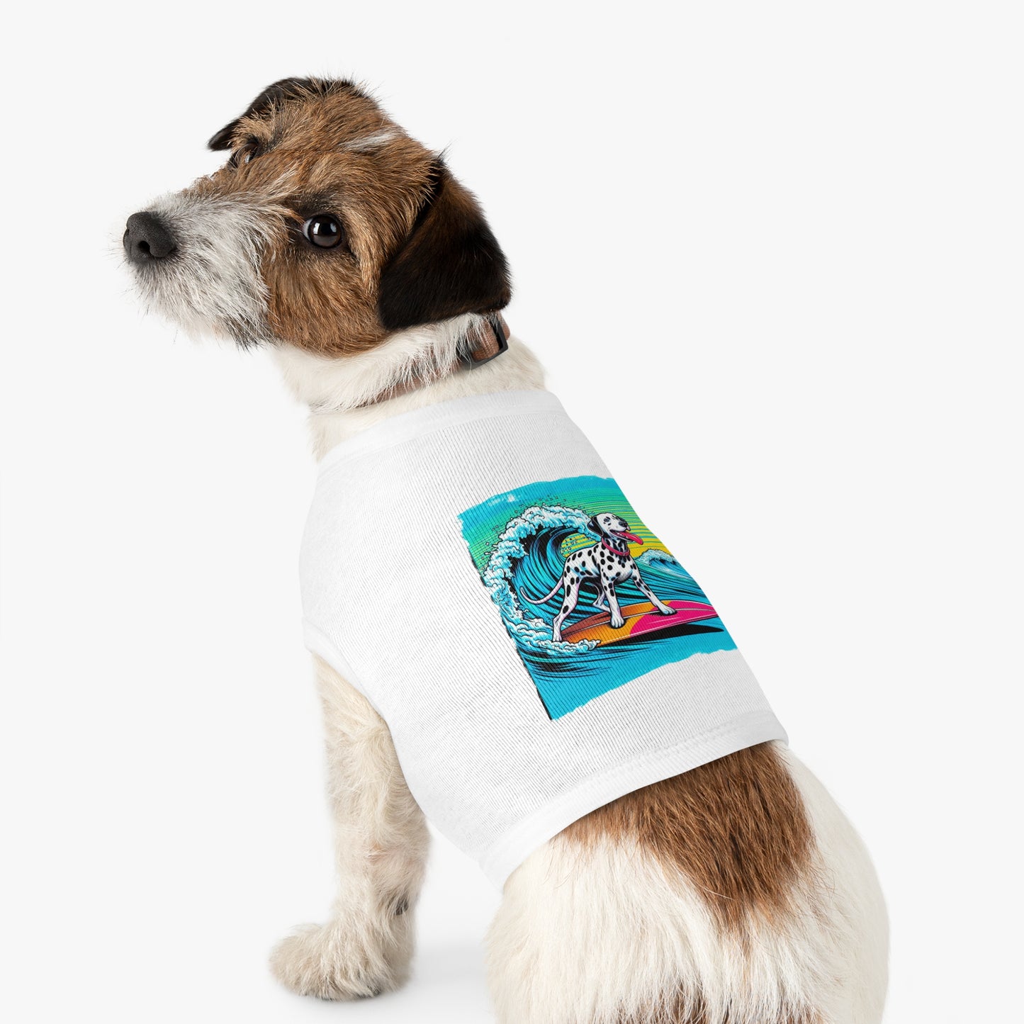 Pet Tank Top Dalmatian colorful waves t shirt Pets Printify