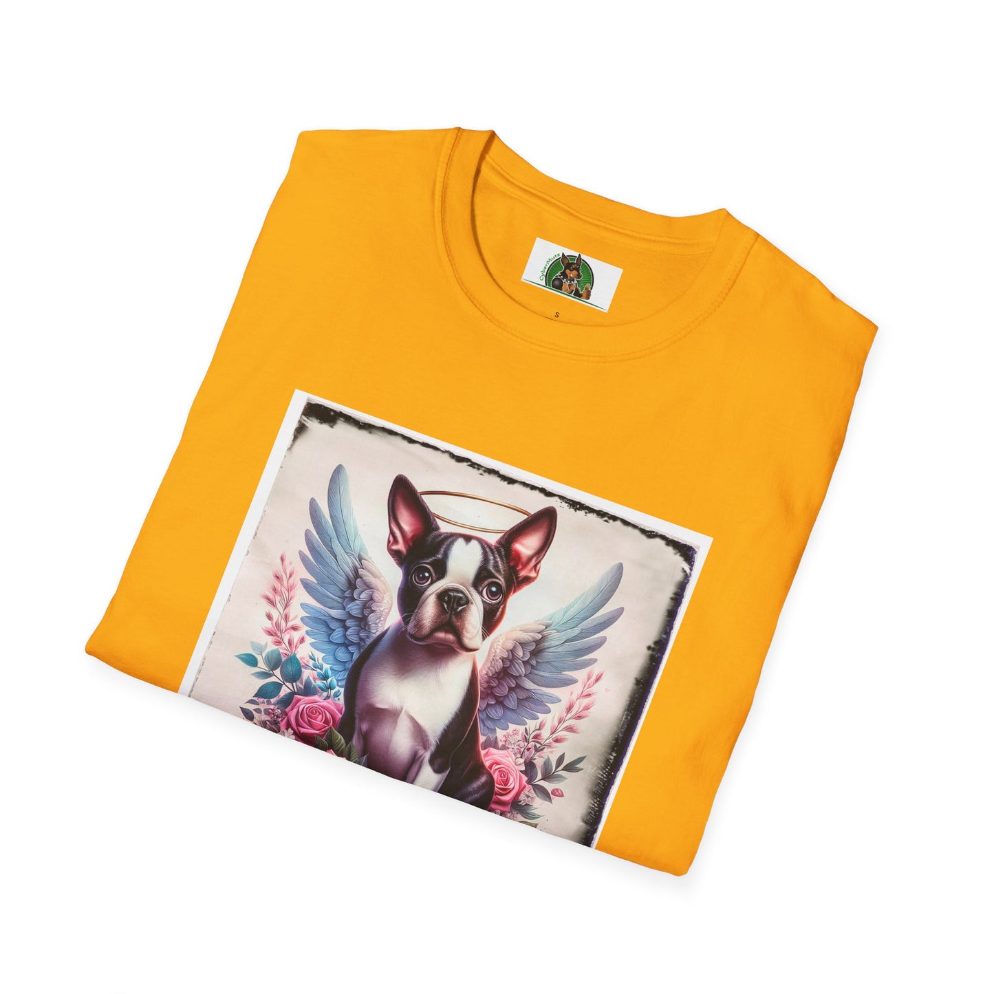 Boston Terrier Terrier Angel And Roses Tshirt T-Shirt Printify