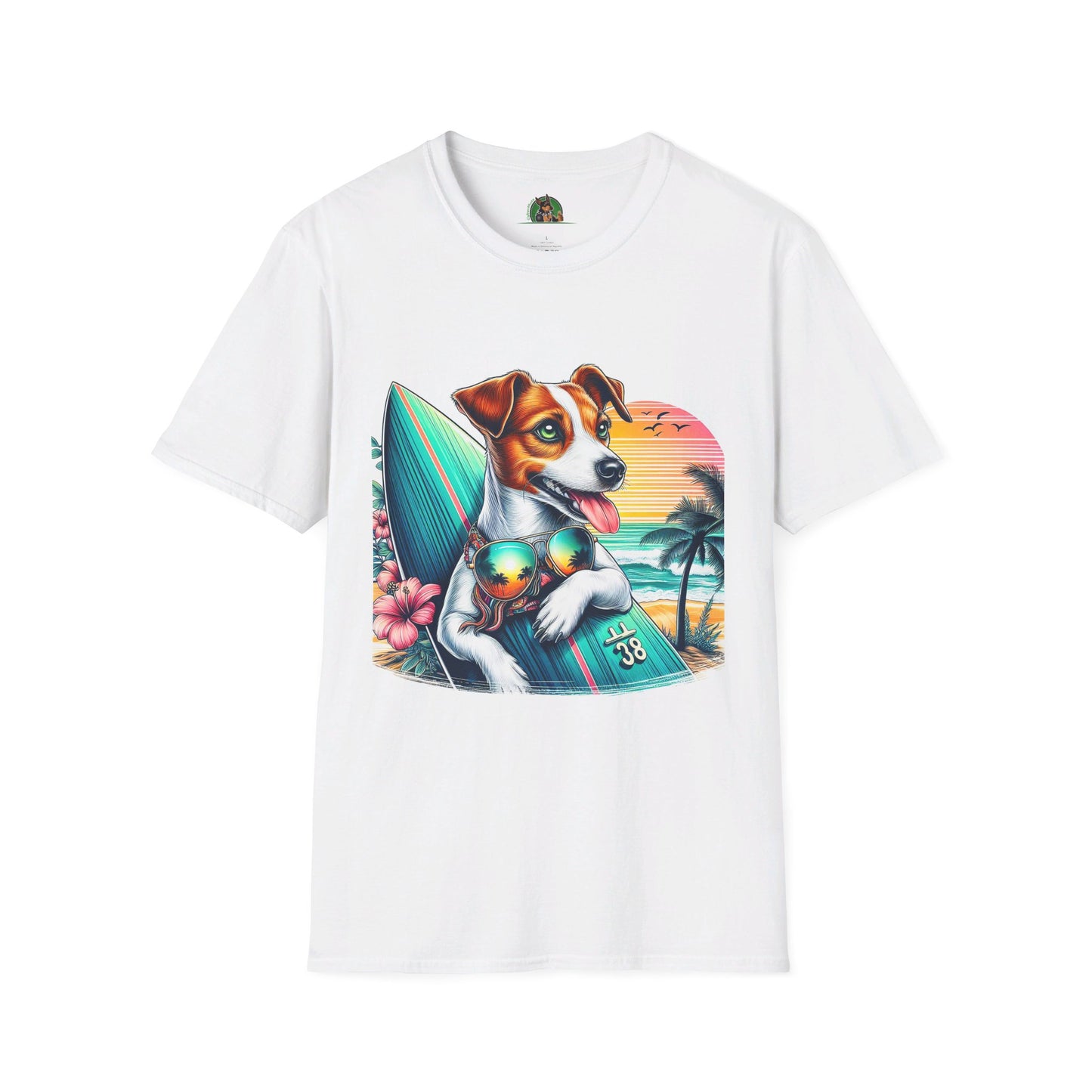 Jack Russell Sunset Surfer T-Shirt Printify S White