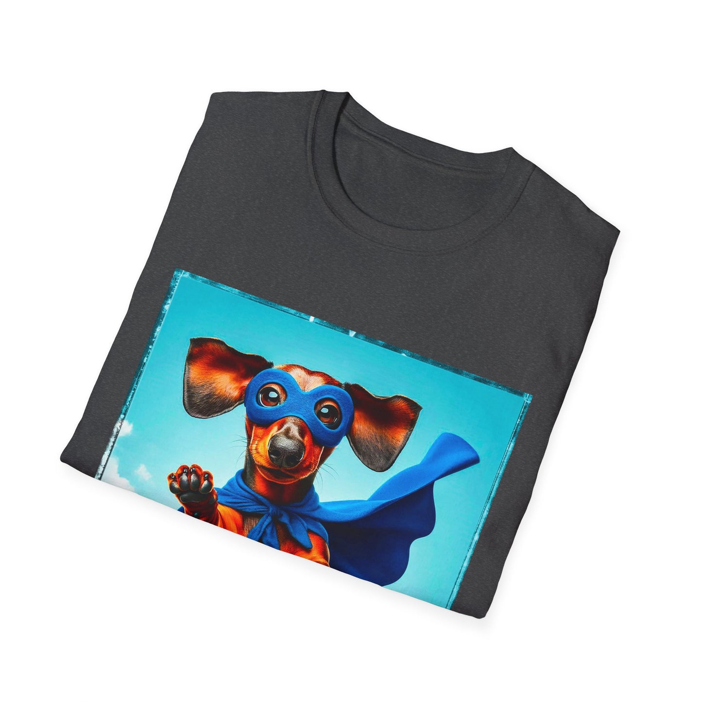 Dachshund flying superhero t shirt T-Shirt Printify