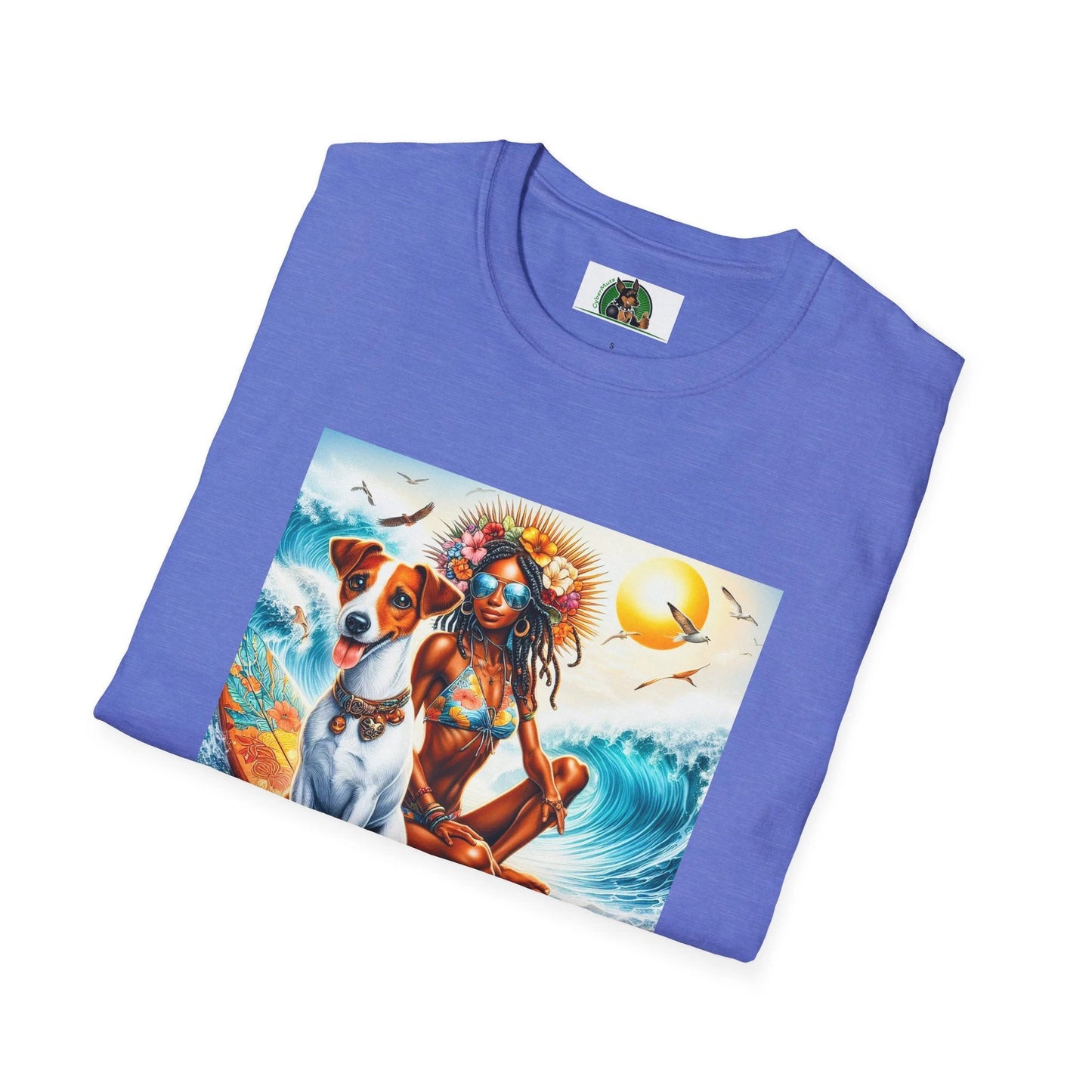 Jack Russell Surfer Girl T-Shirt - Playful Dog Art | CyberMutz